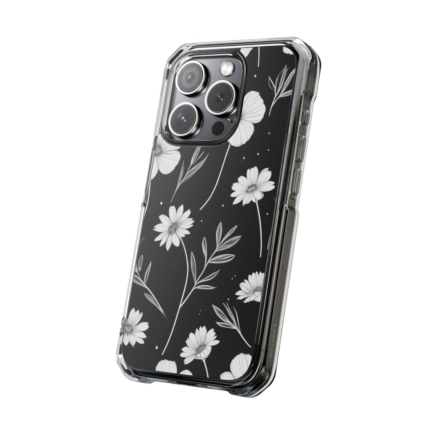 Elegant Floral Magnetic Clear Impact Case for iPhone 16 15 14