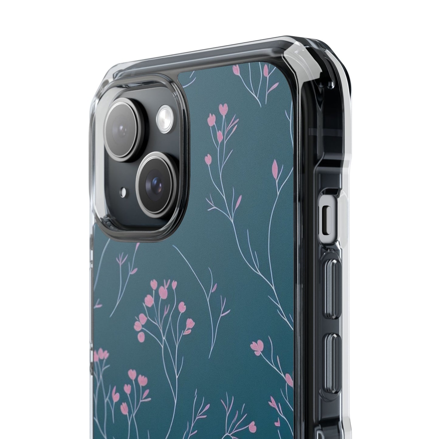 Teal Floral Magnetic Clear Impact Case for iPhone 16 15 14