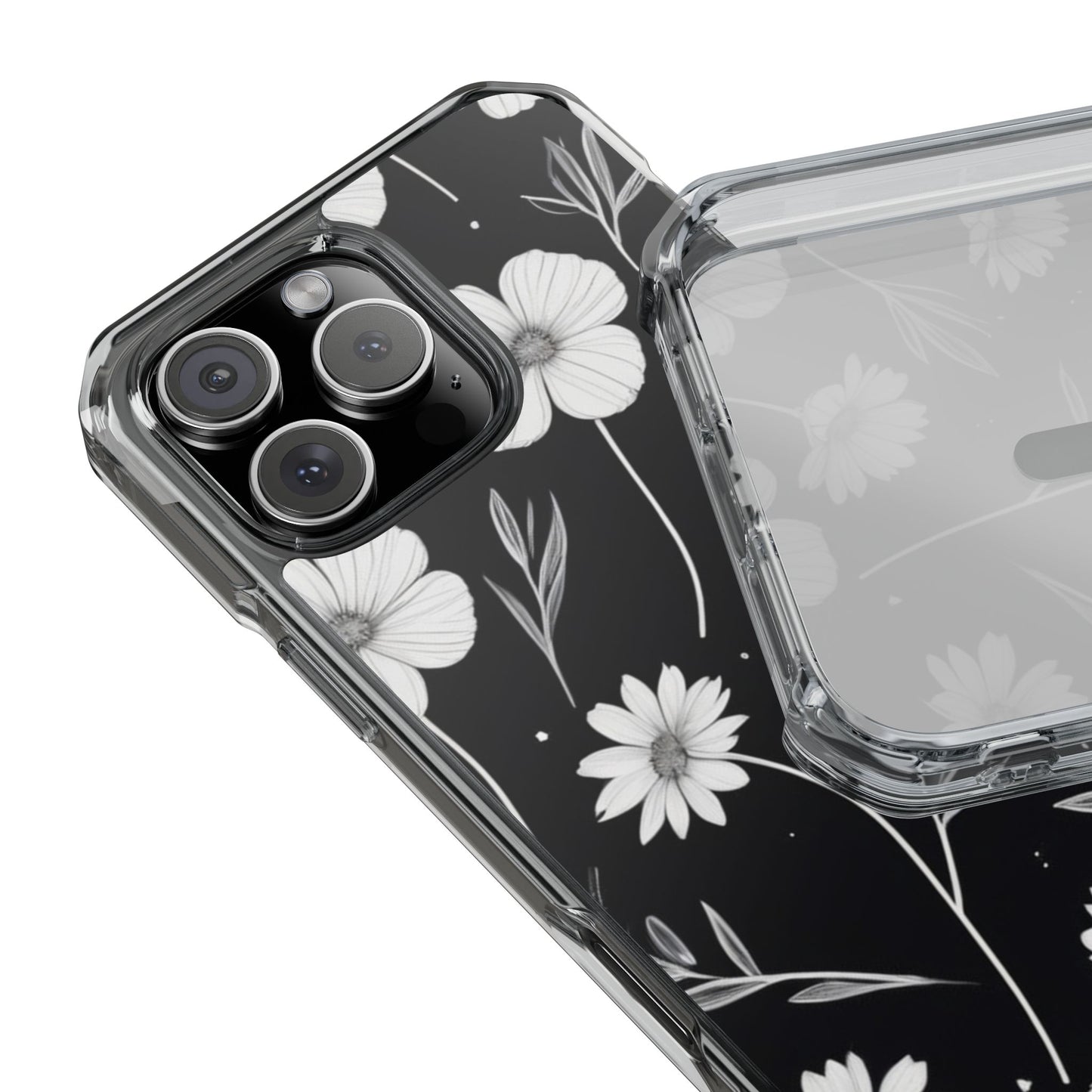 Elegant Floral Magnetic Clear Impact Case for iPhone 16 15 14