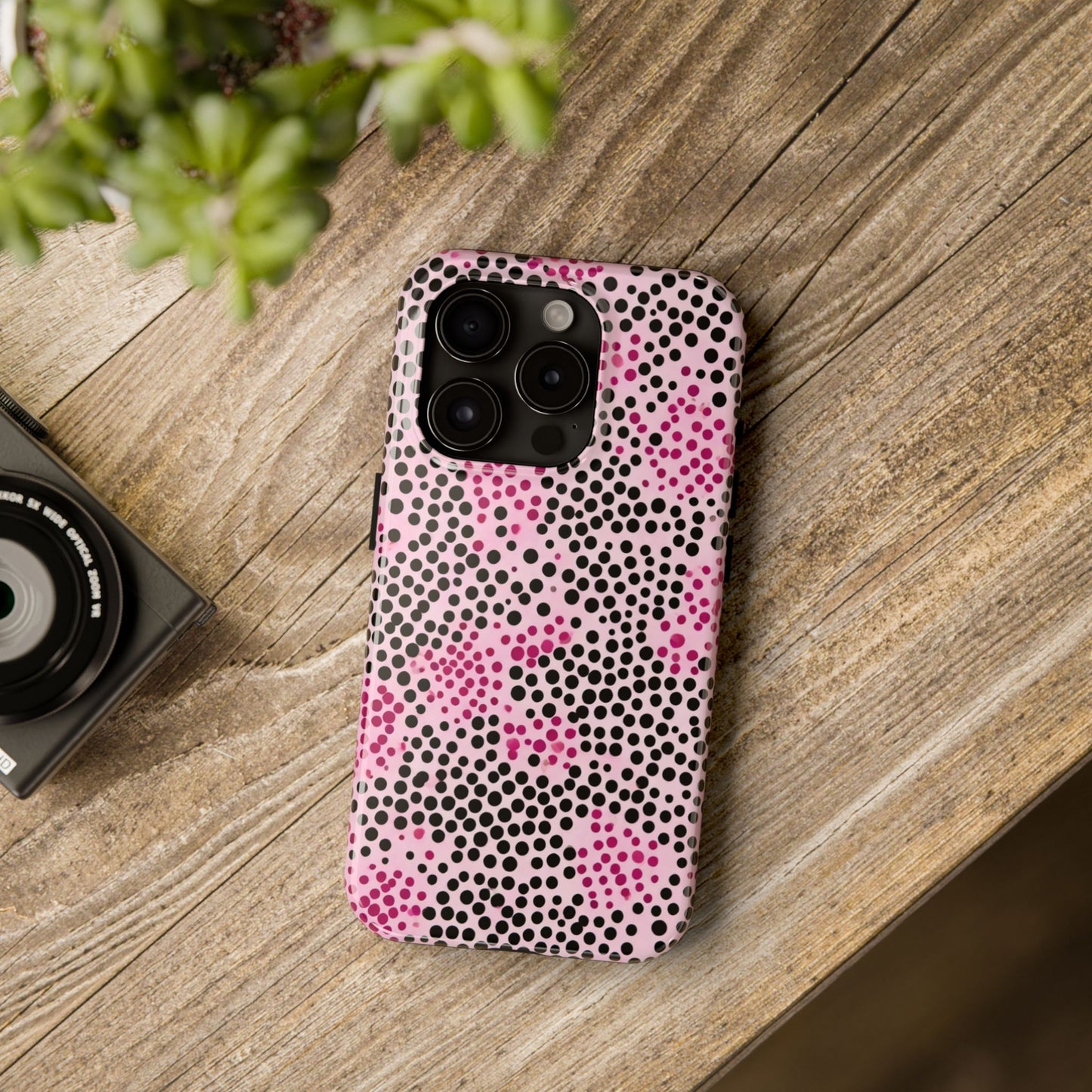 Pink and Black Dot Design Tough Phone Case
