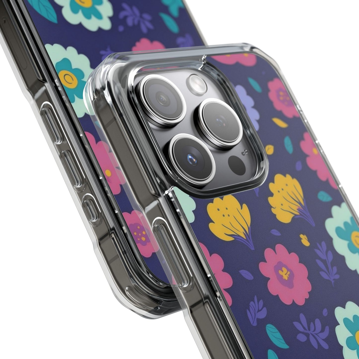 Purple Floral Magnetic Clear Impact Case for iPhone 16 15 14