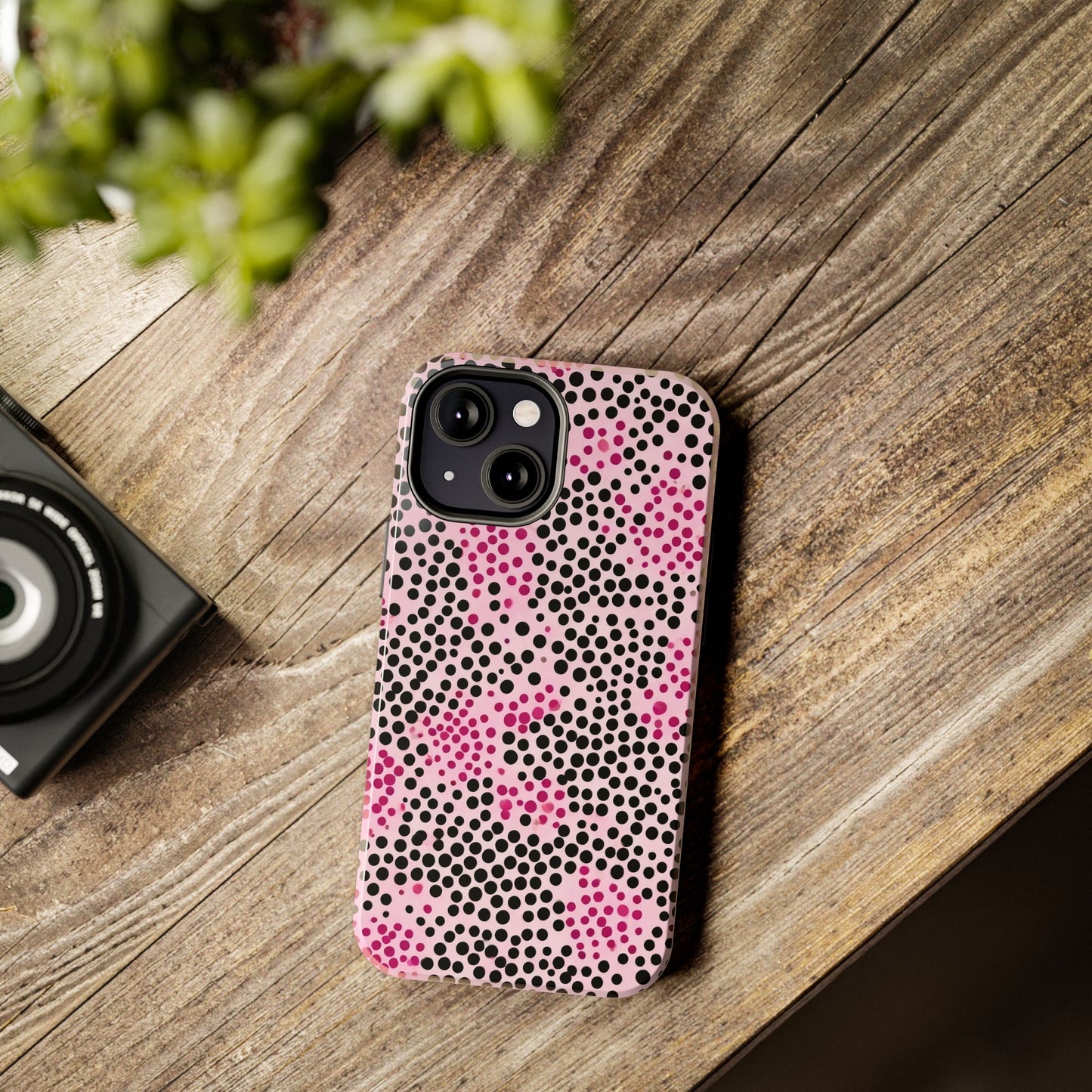 Pink and Black Dot Design Tough Phone Case