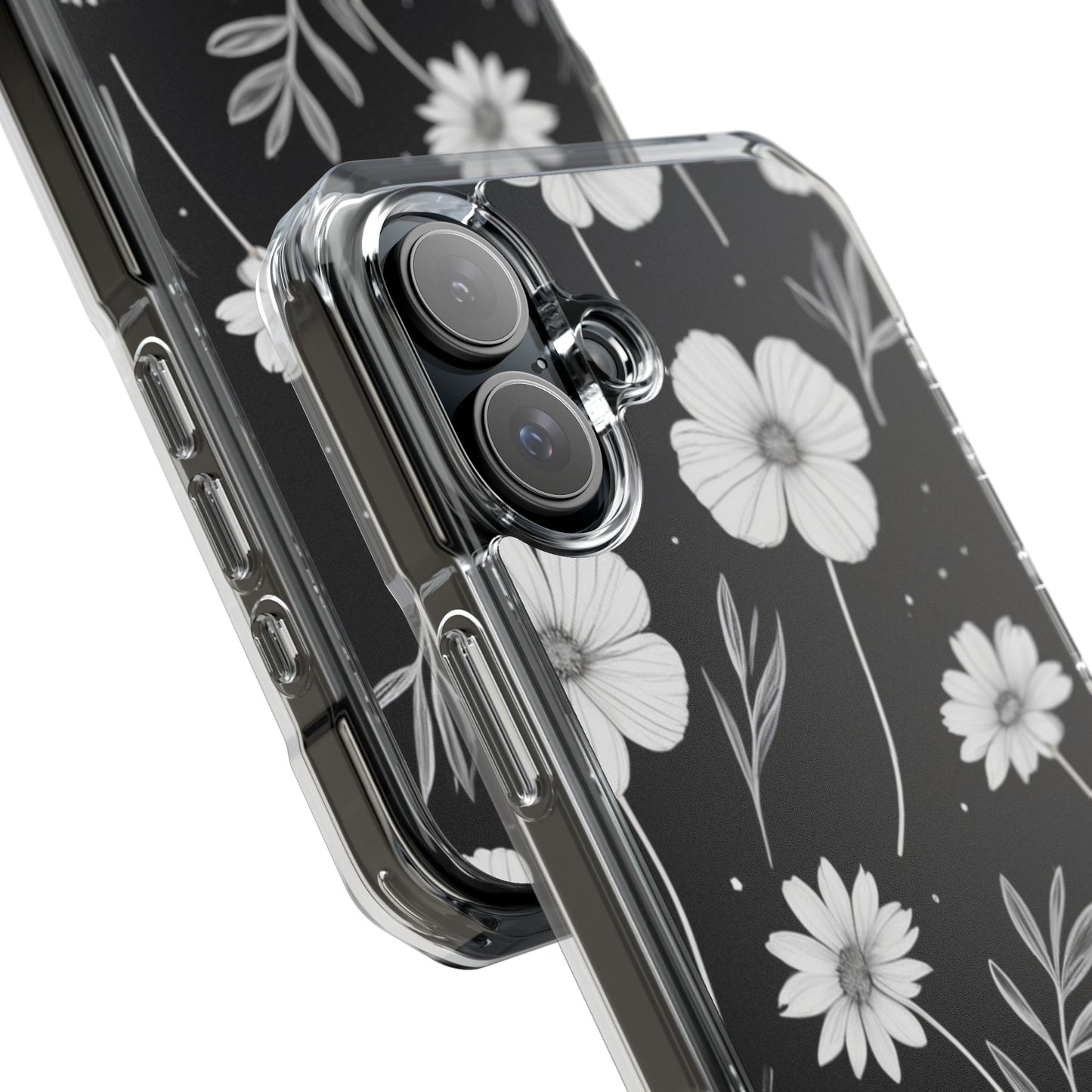 Elegant Floral Magnetic Clear Impact Case for iPhone 16 15 14