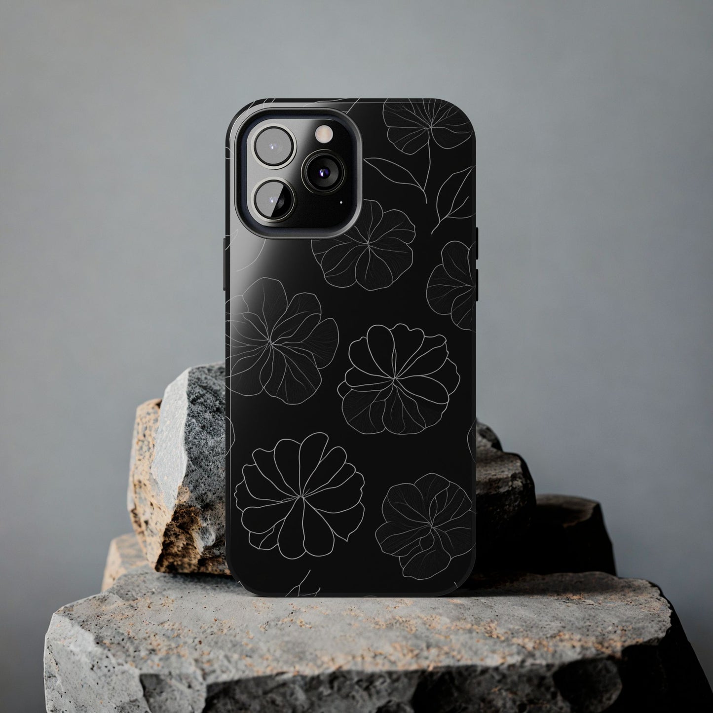 Black Floral Tough Phone Case