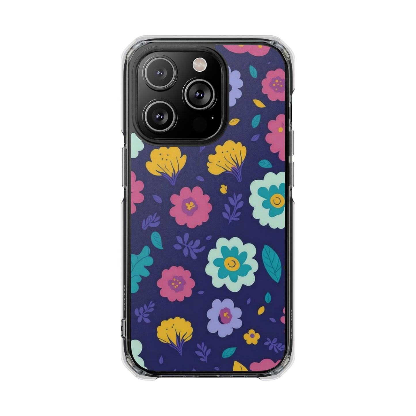 Purple Floral Magnetic Clear Impact Case for iPhone 16 15 14