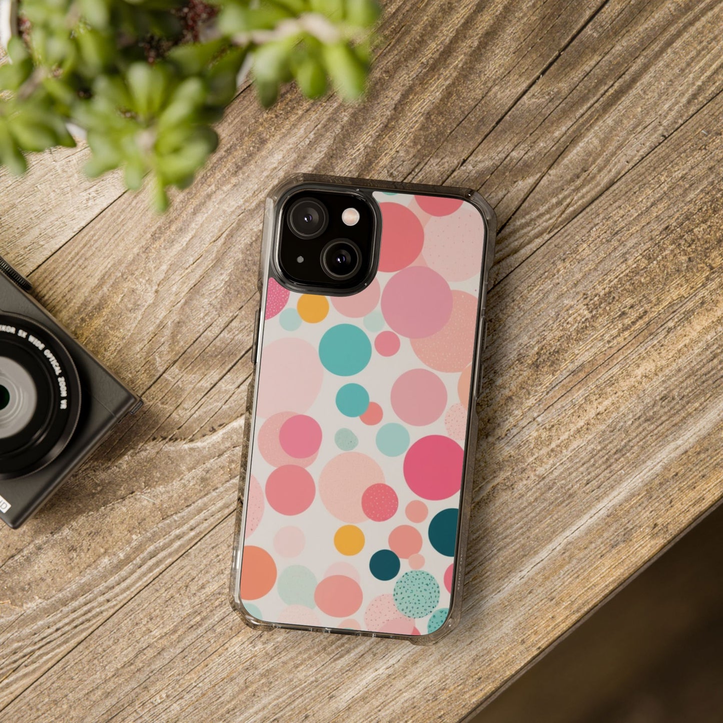 Colorful Polka Dot Magnetic Clear Impact Case for iPhone 16 15 14