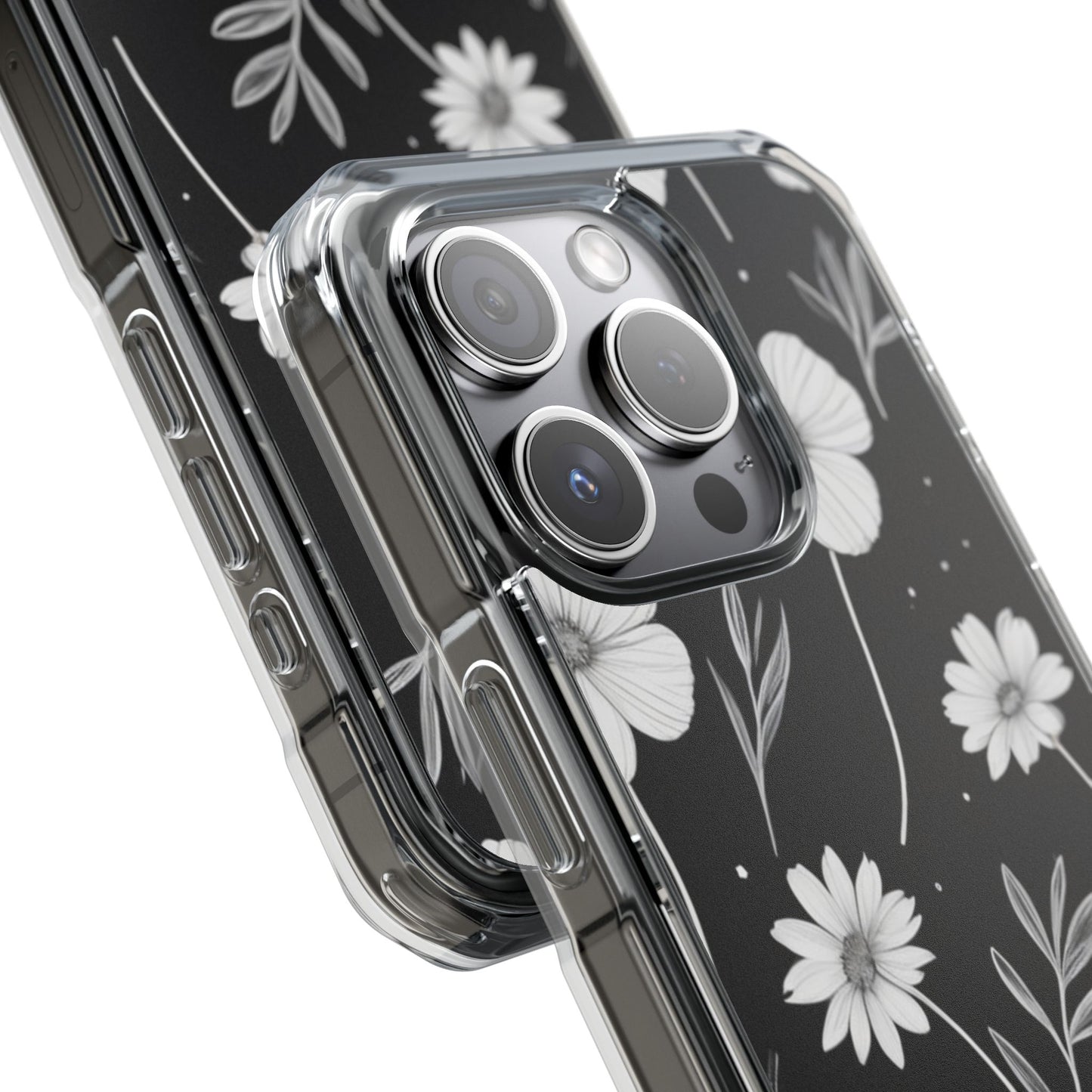 Elegant Floral Magnetic Clear Impact Case for iPhone 16 15 14