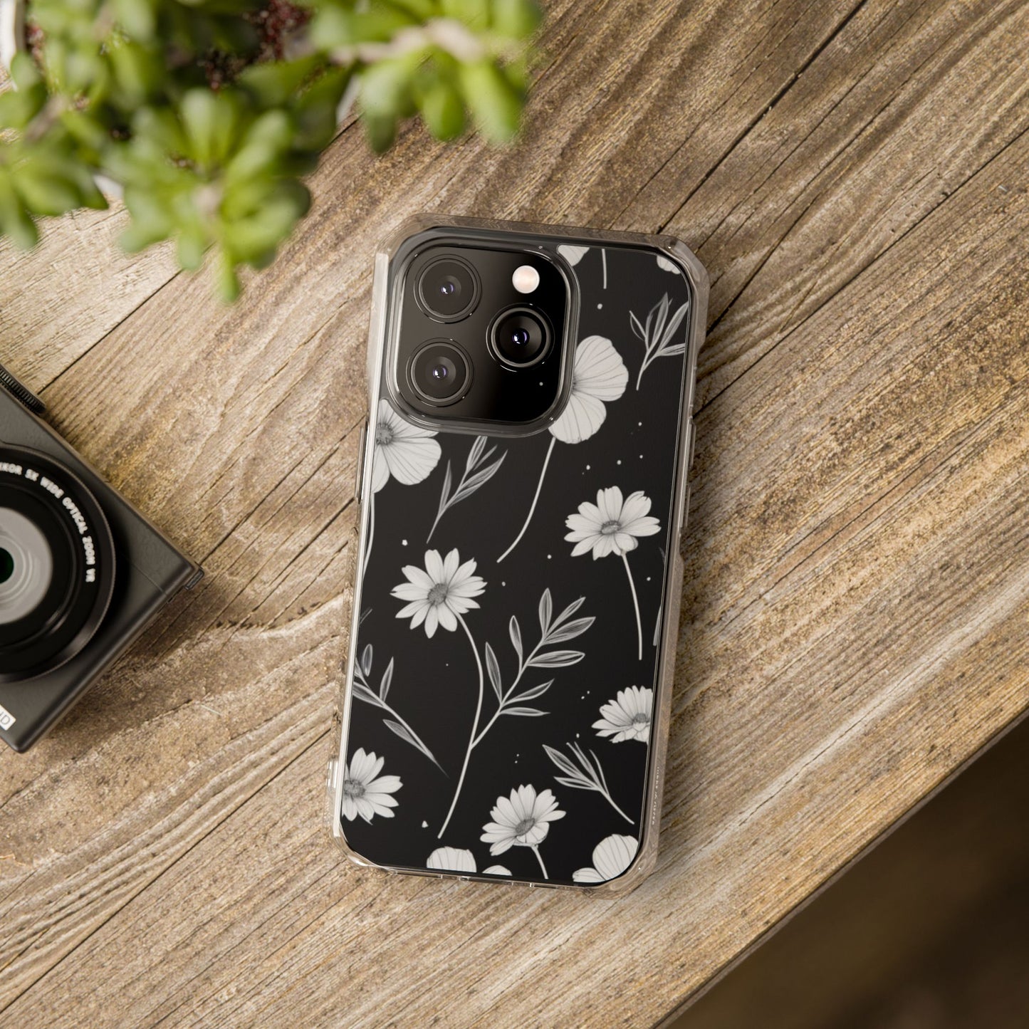 Elegant Floral Magnetic Clear Impact Case for iPhone 16 15 14