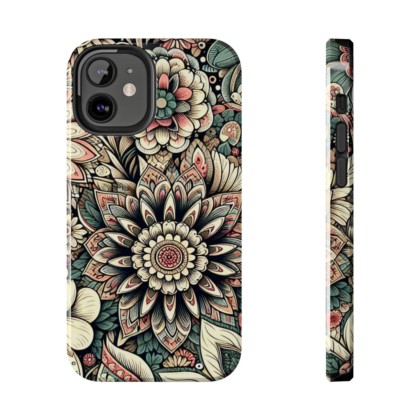 Boho Floral Tough Case for iPhone 16 15 14 13 12 11 X 8 7 Samsung Galaxy S24 S23 S22 S21