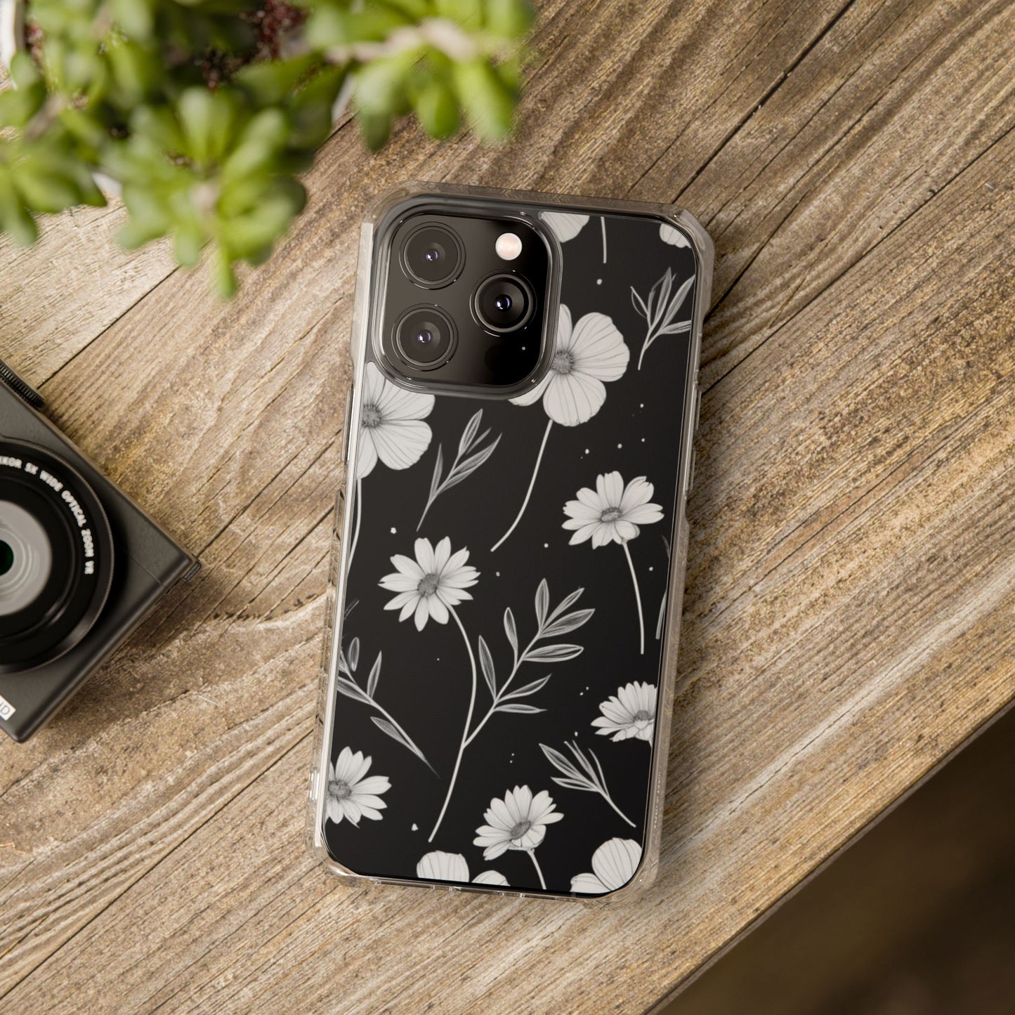Elegant Floral Magnetic Clear Impact Case for iPhone 16 15 14