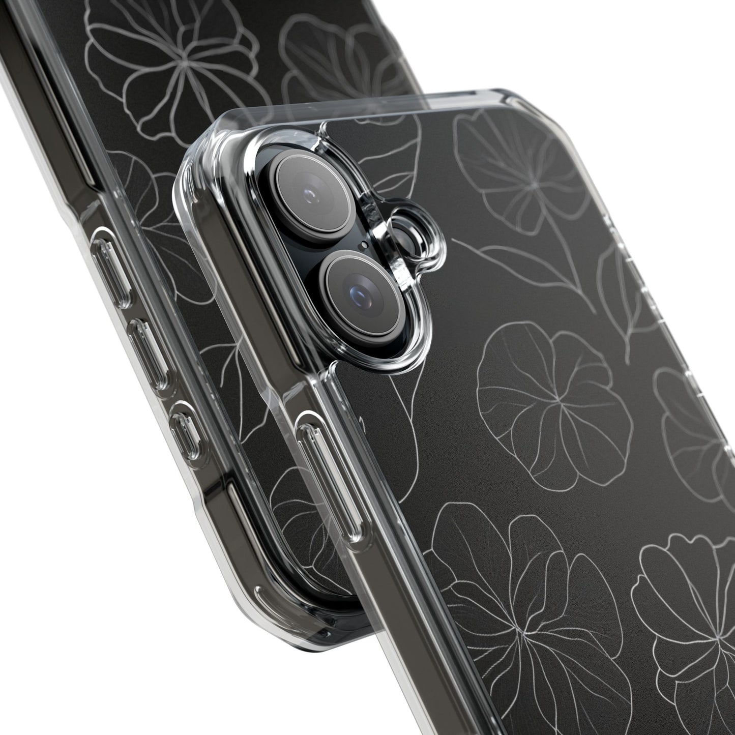 Black Floral Magnetic Clear Impact Case for iPhone 16 15 14
