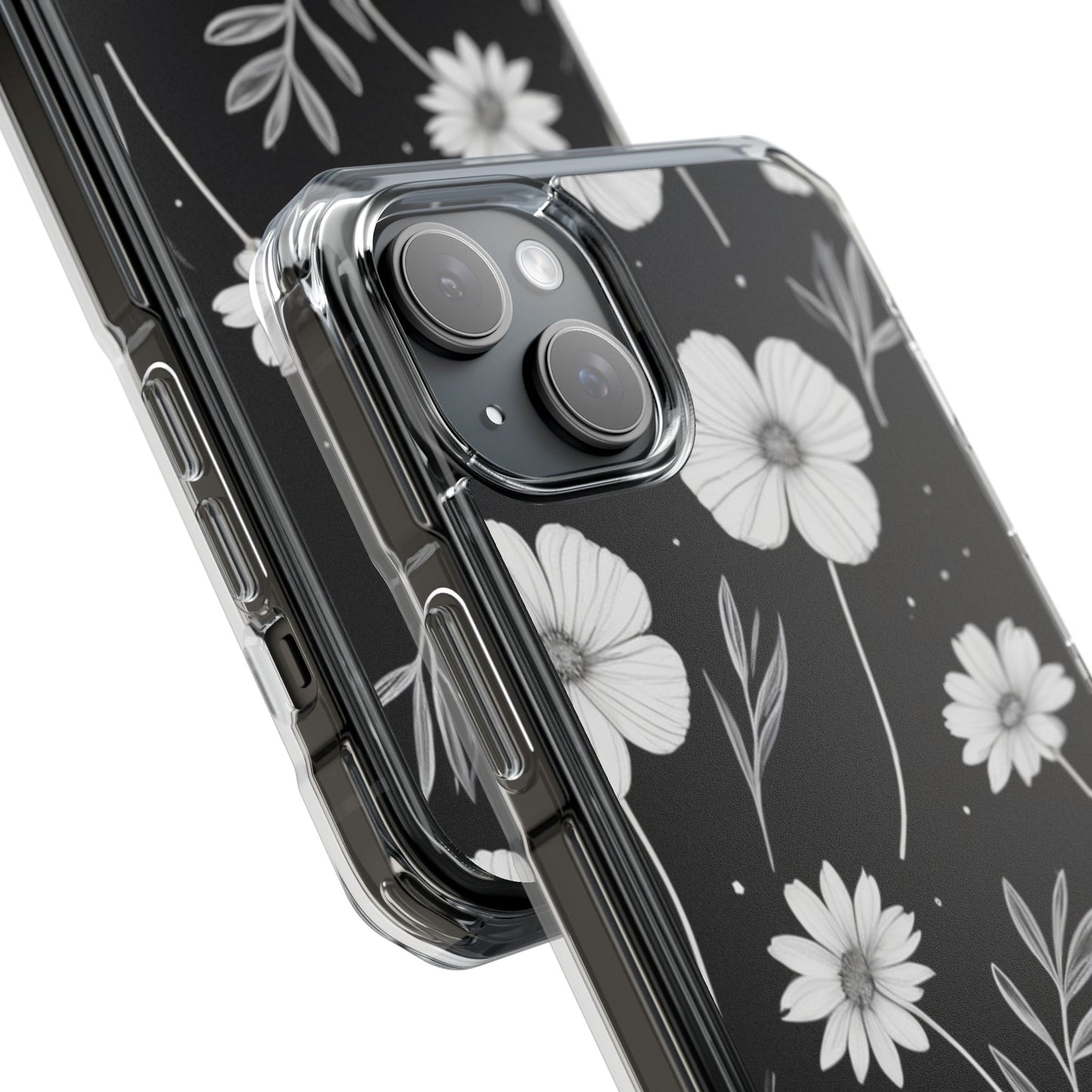 Elegant Floral Magnetic Clear Impact Case for iPhone 16 15 14