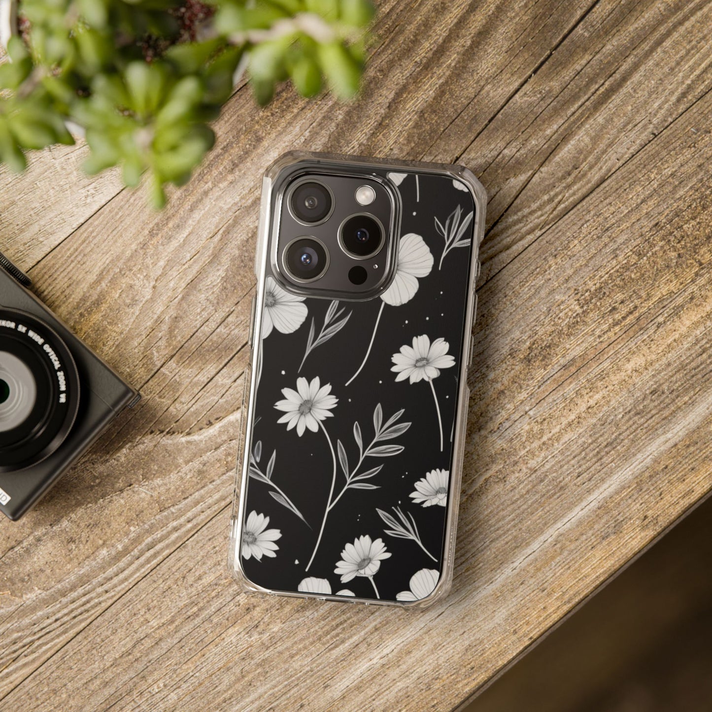 Elegant Floral Magnetic Clear Impact Case for iPhone 16 15 14