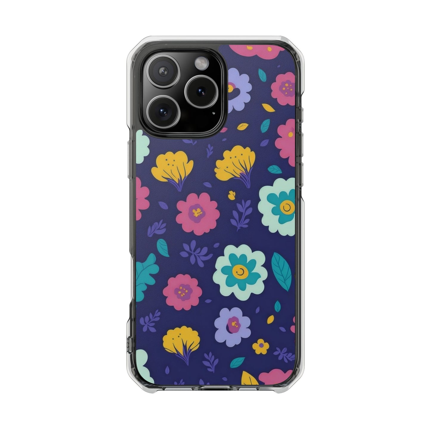 Purple Floral Magnetic Clear Impact Case for iPhone 16 15 14