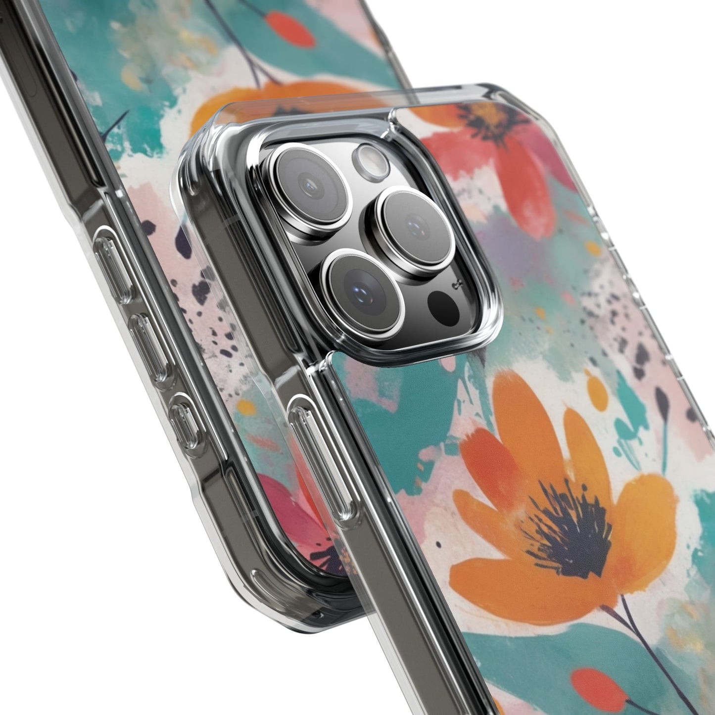 Floral Watercolor Design Magnetic Clear Impact Case for iPhone 16 15 14