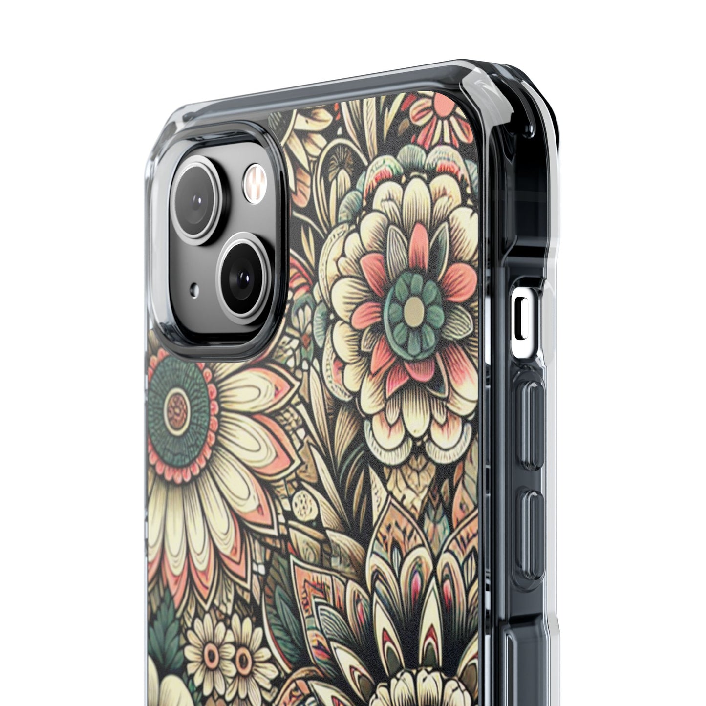 Boho Floral Magnetic Clear Impact Case for iPhone 16 15 14