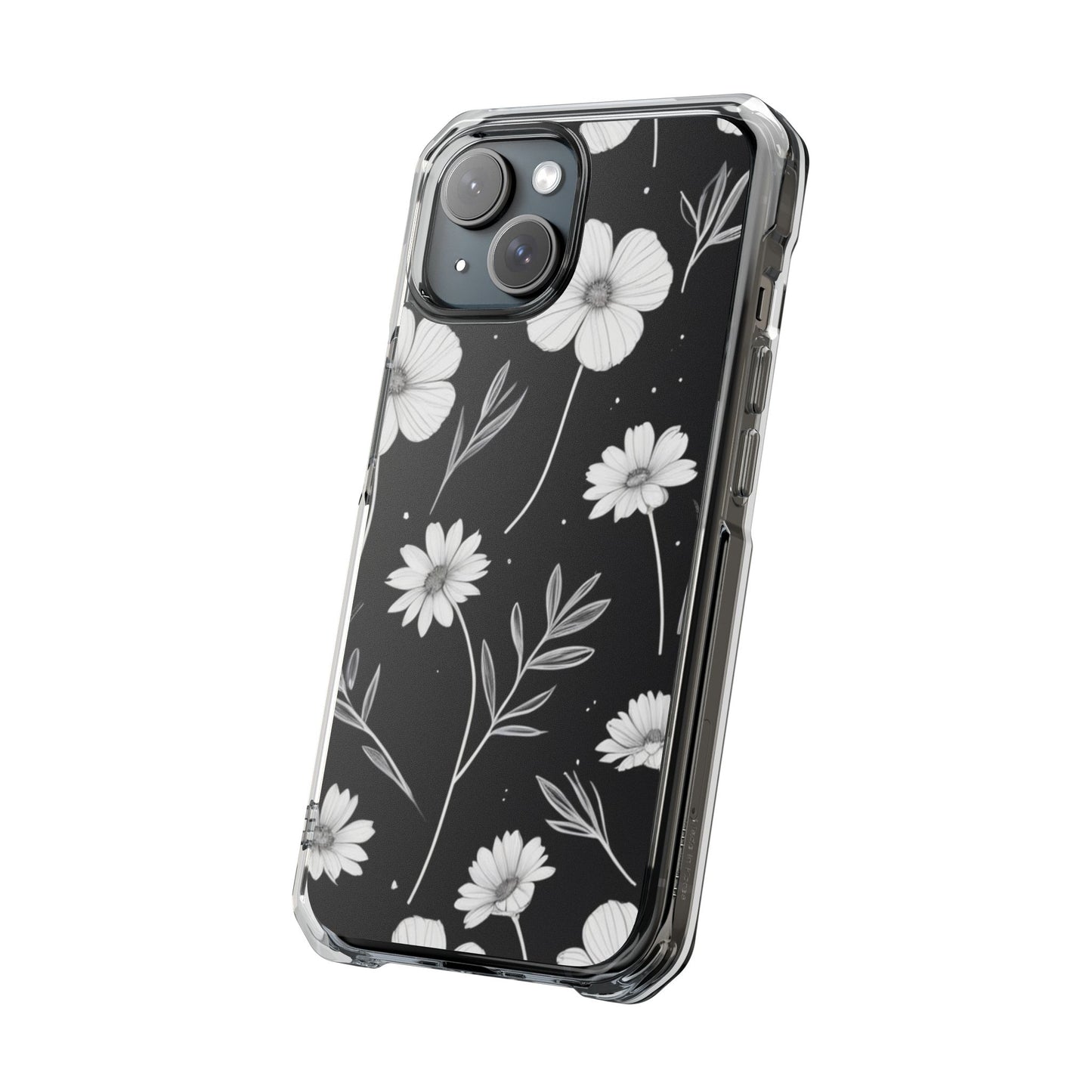 Elegant Floral Magnetic Clear Impact Case for iPhone 16 15 14
