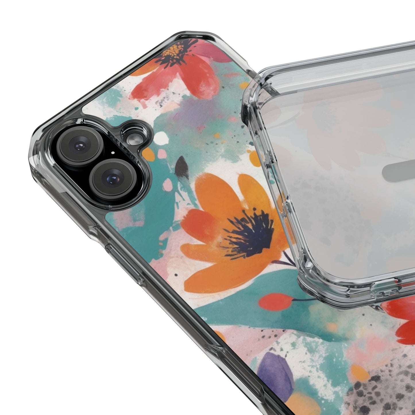 Floral Watercolor Design Magnetic Clear Impact Case for iPhone 16 15 14