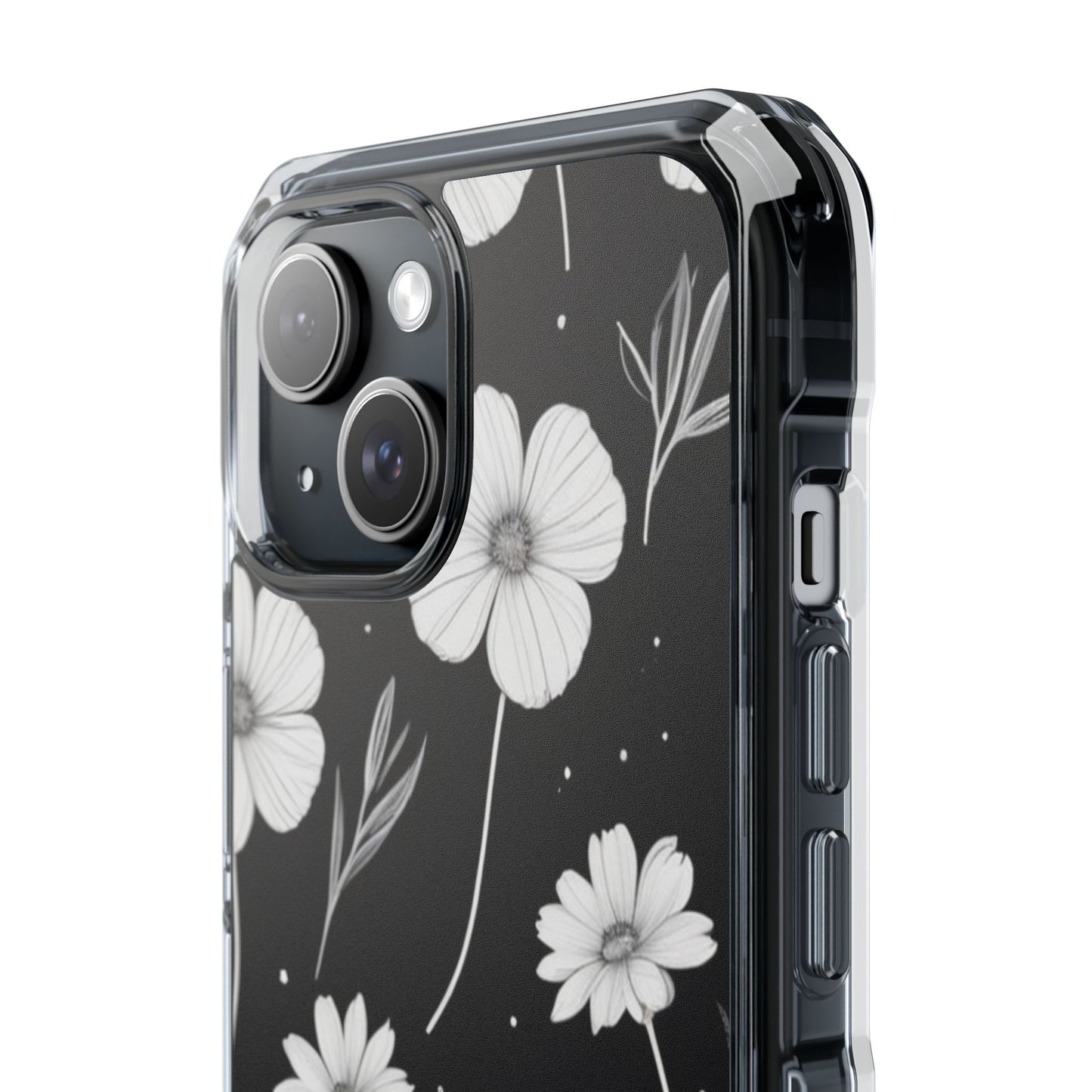 Elegant Floral Magnetic Clear Impact Case for iPhone 16 15 14