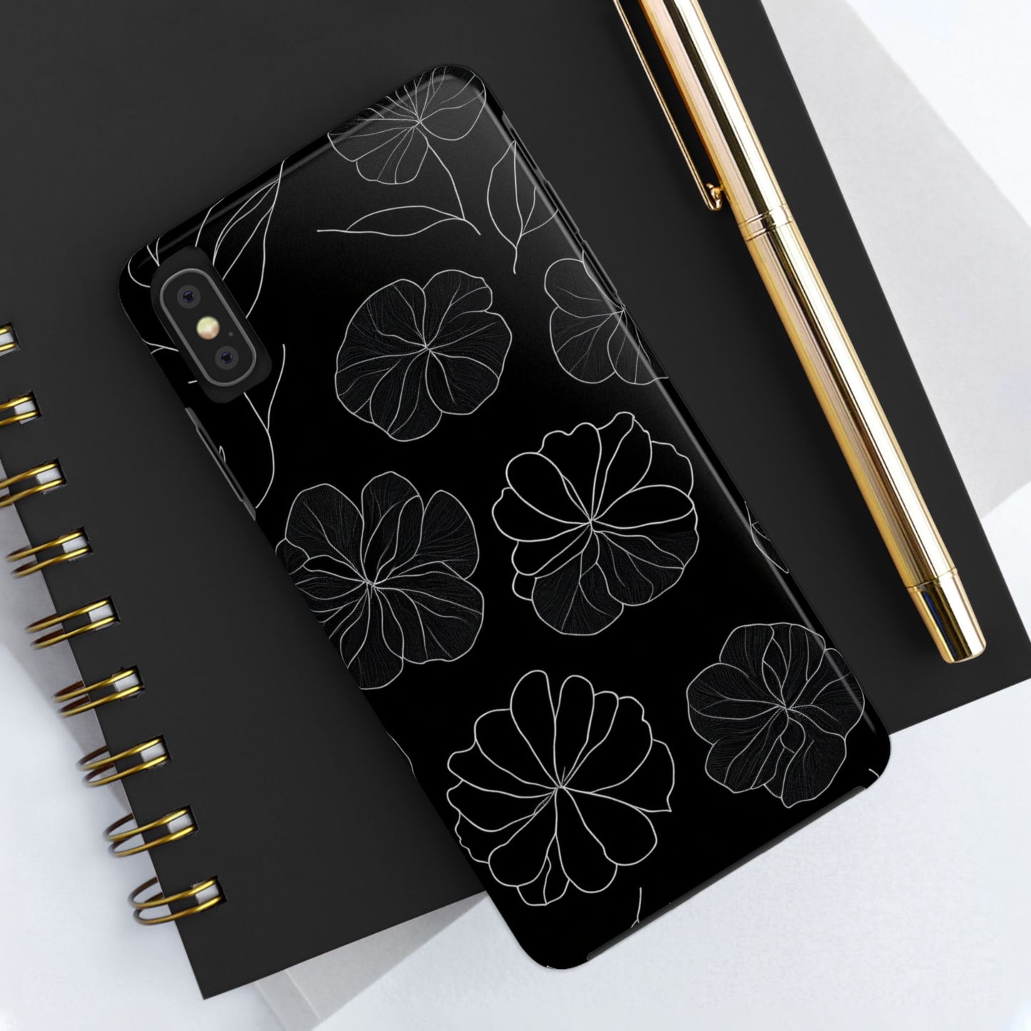 Black Floral Tough Phone Case