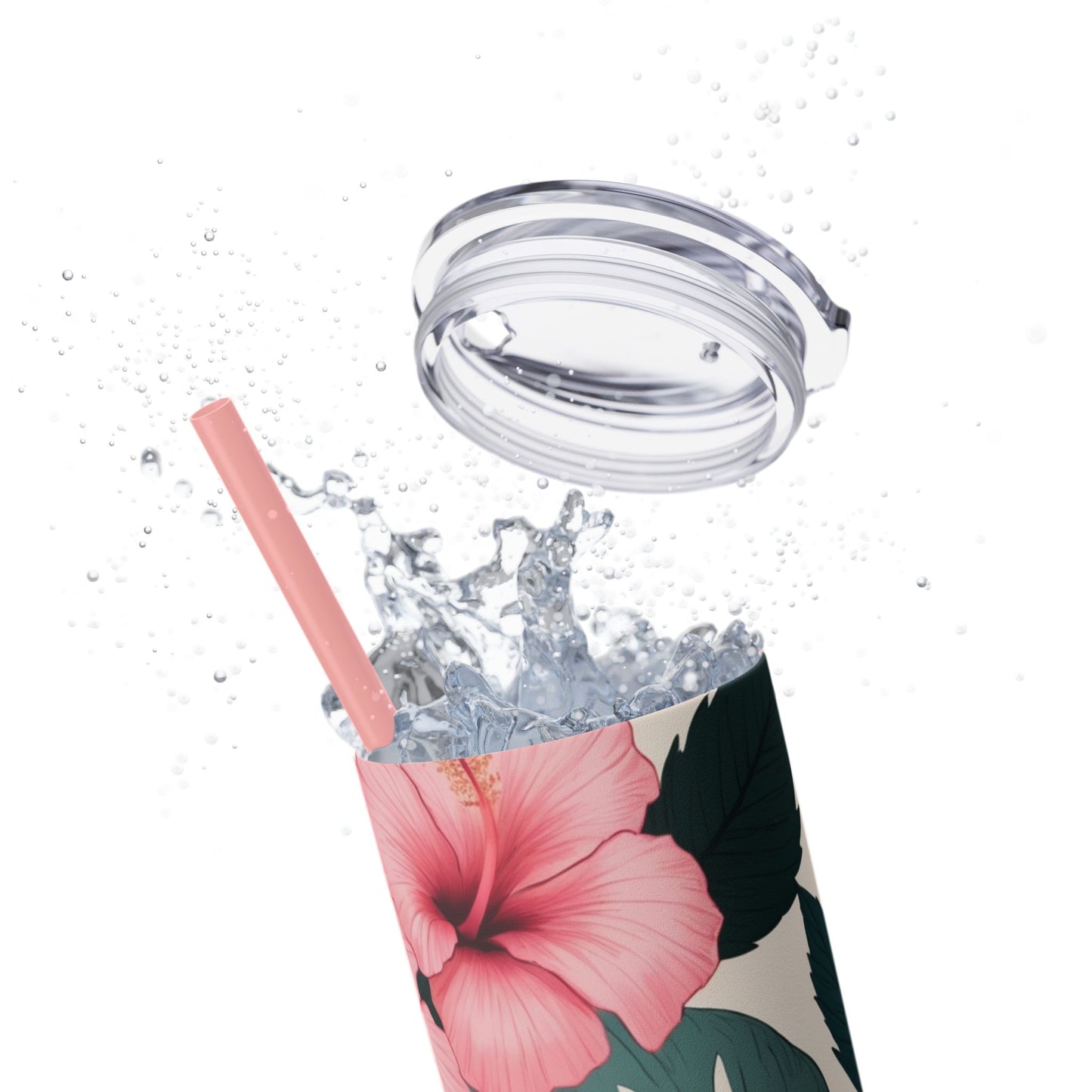 Tropical Hibiscus Skinny Tumbler with Straw 20oz