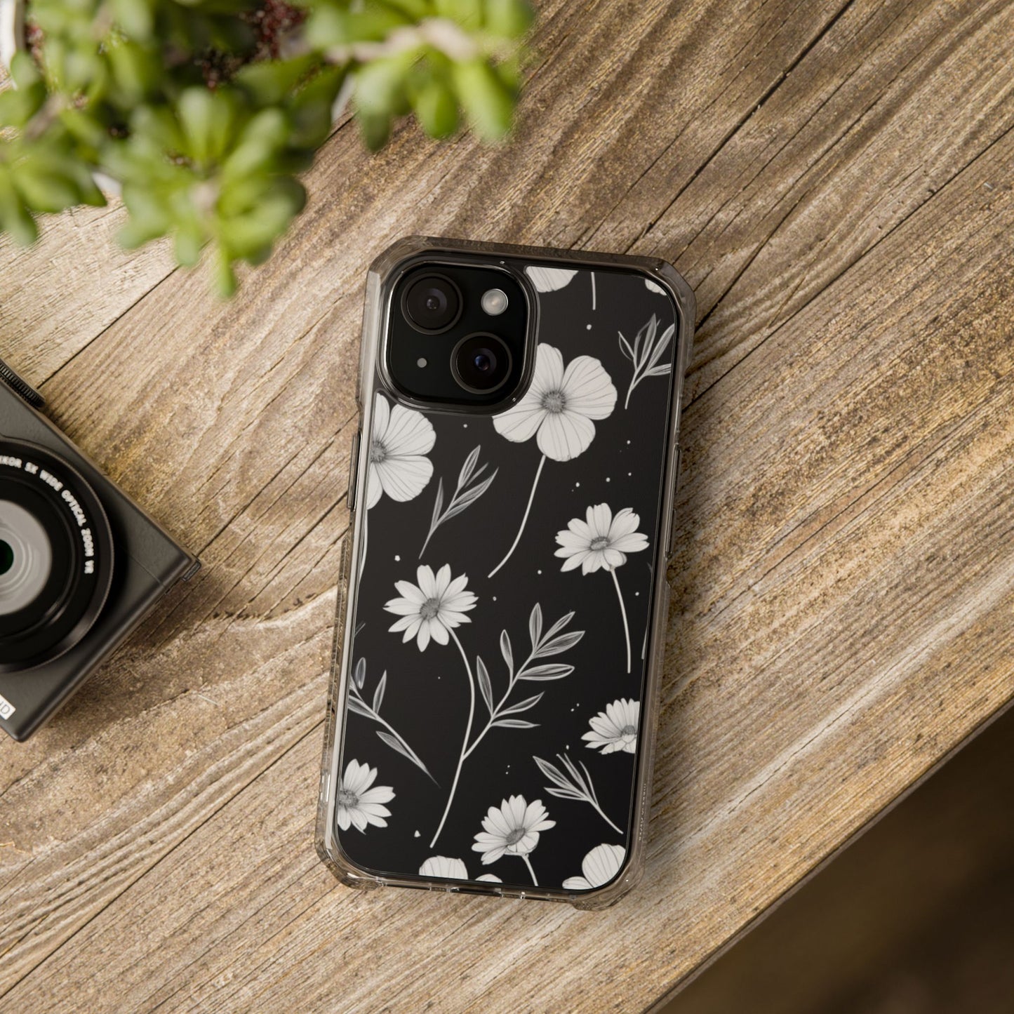 Elegant Floral Magnetic Clear Impact Case for iPhone 16 15 14