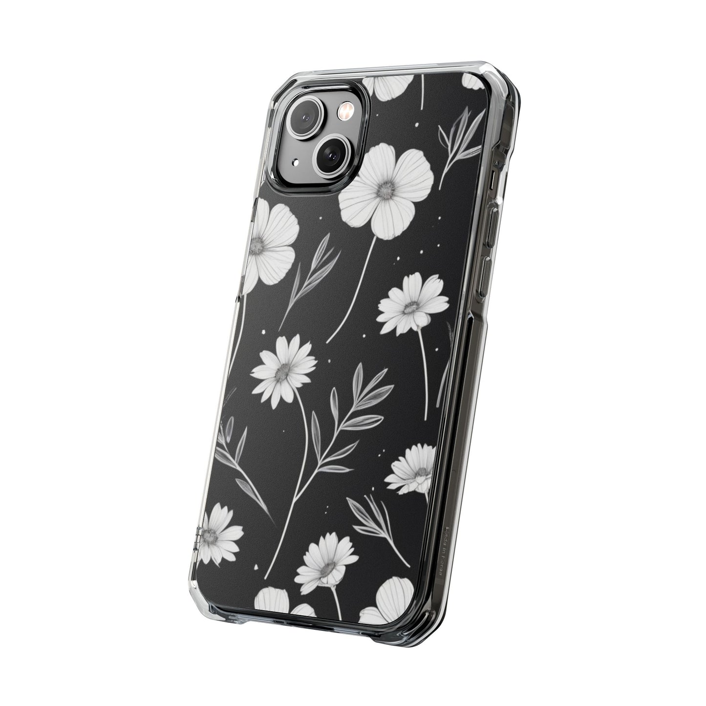 Elegant Floral Magnetic Clear Impact Case for iPhone 16 15 14
