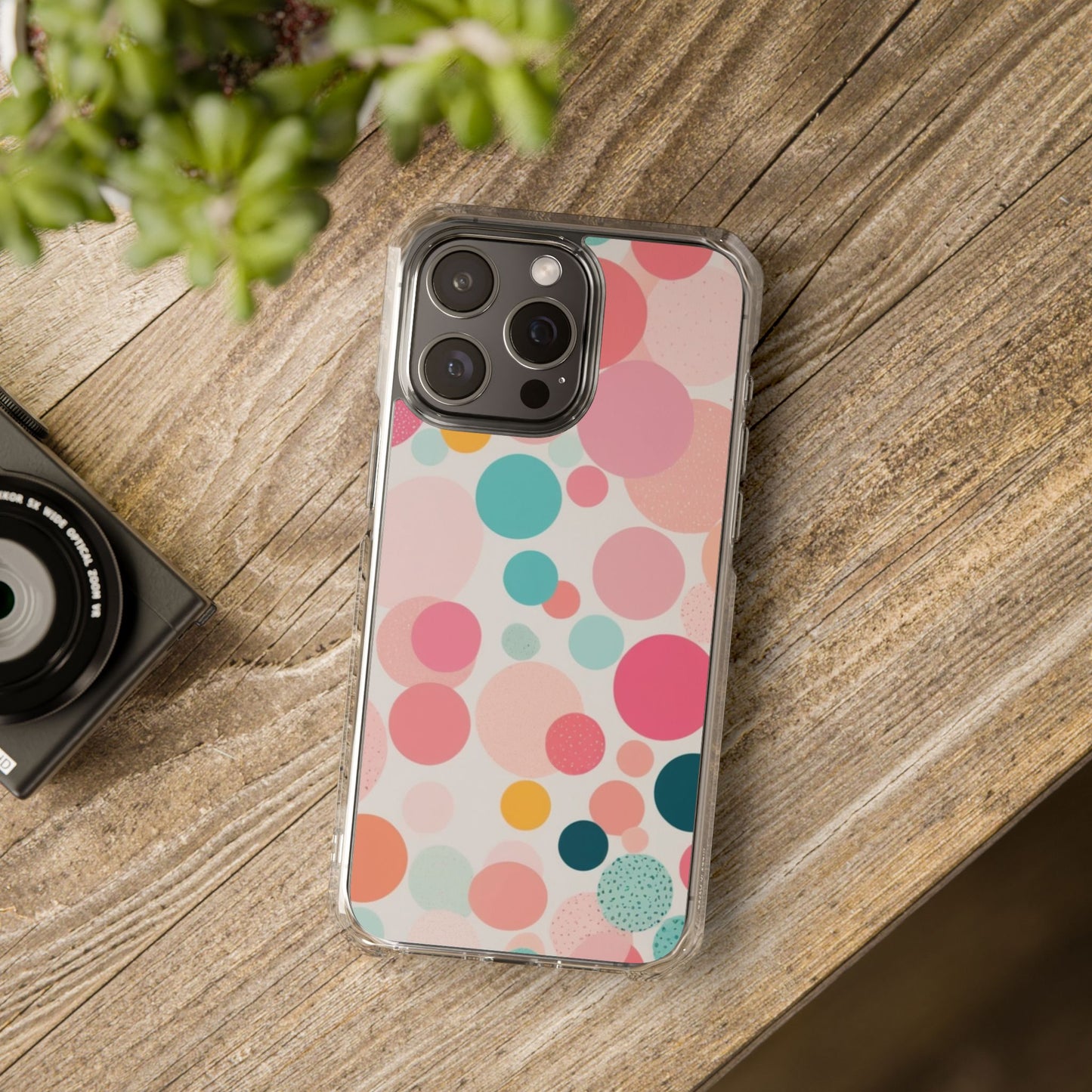 Colorful Polka Dot Magnetic Clear Impact Case for iPhone 16 15 14