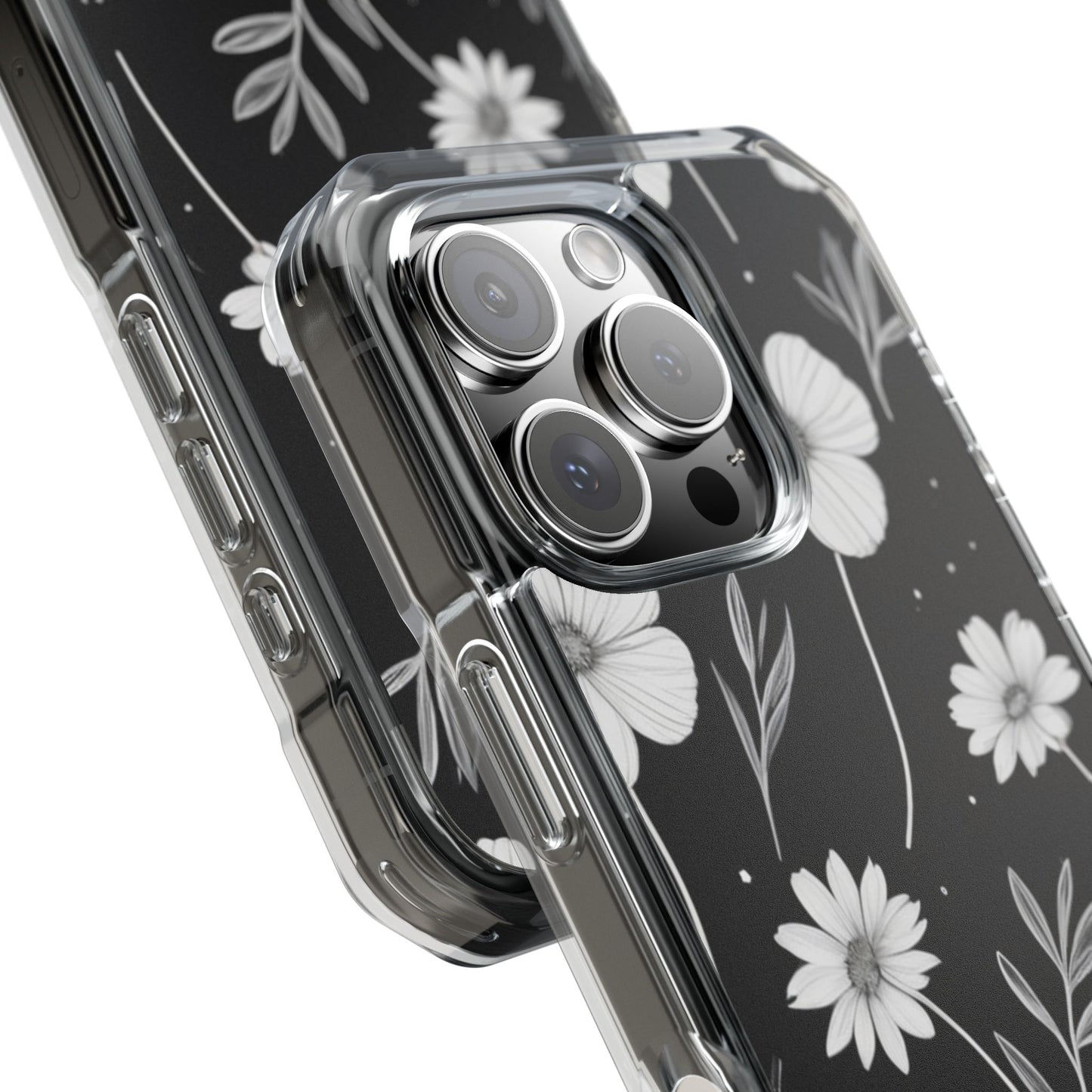 Elegant Floral Magnetic Clear Impact Case for iPhone 16 15 14