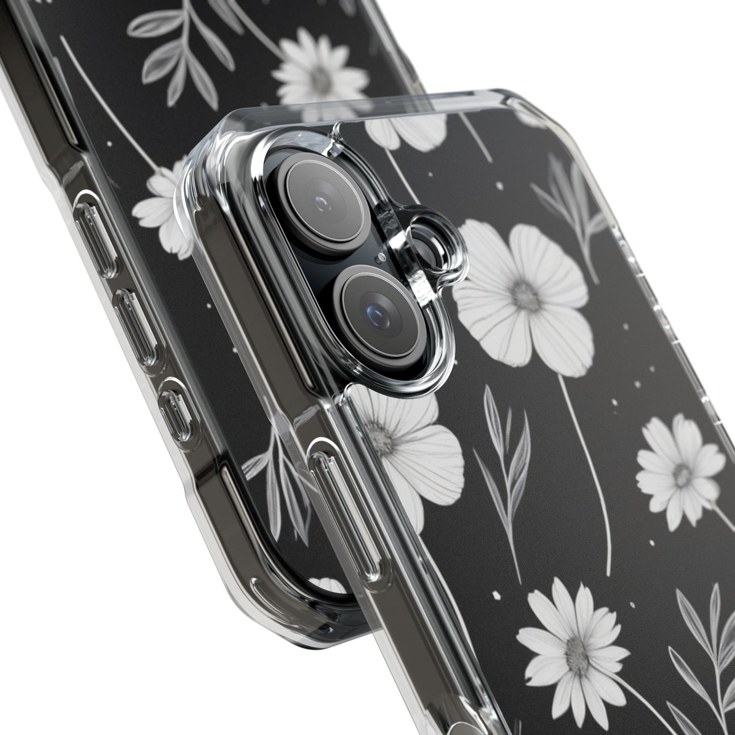 Elegant Floral Magnetic Clear Impact Case for iPhone 16 15 14