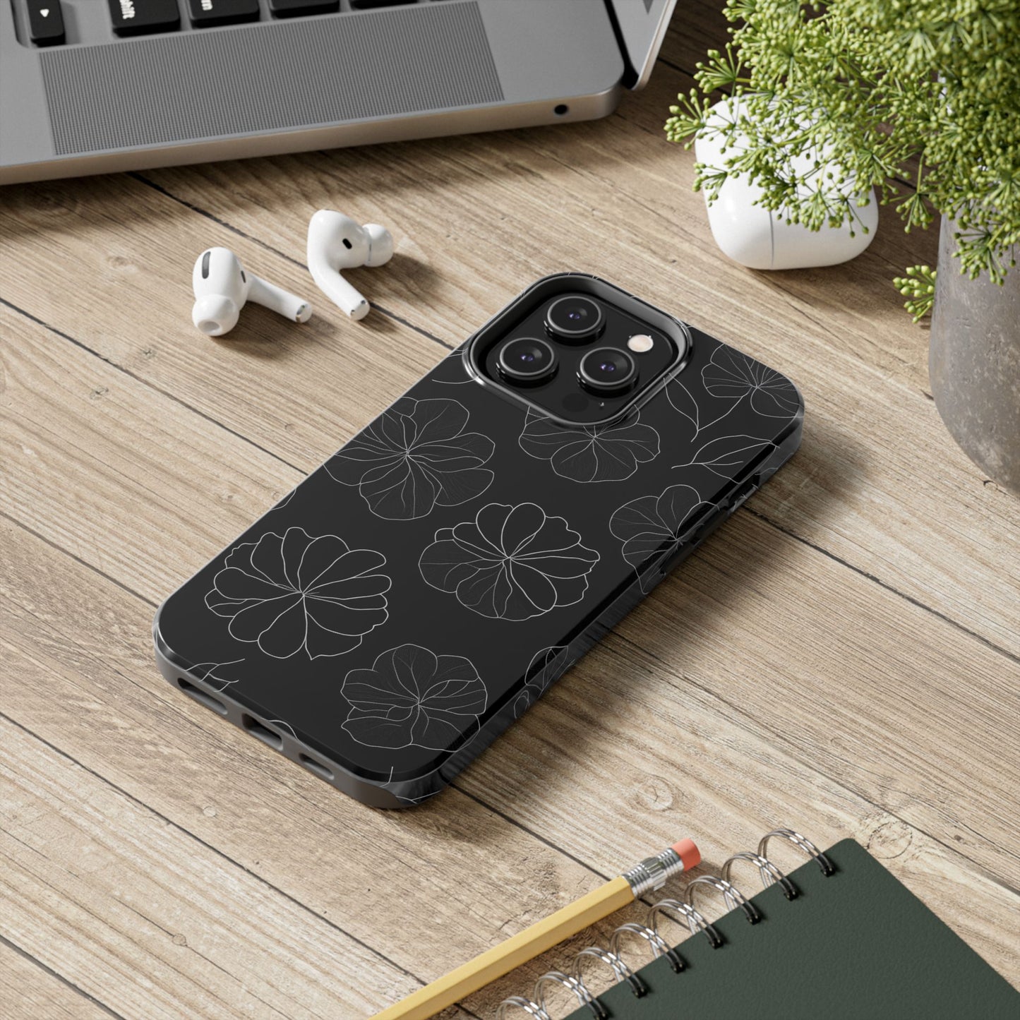 Black Floral Tough Phone Case