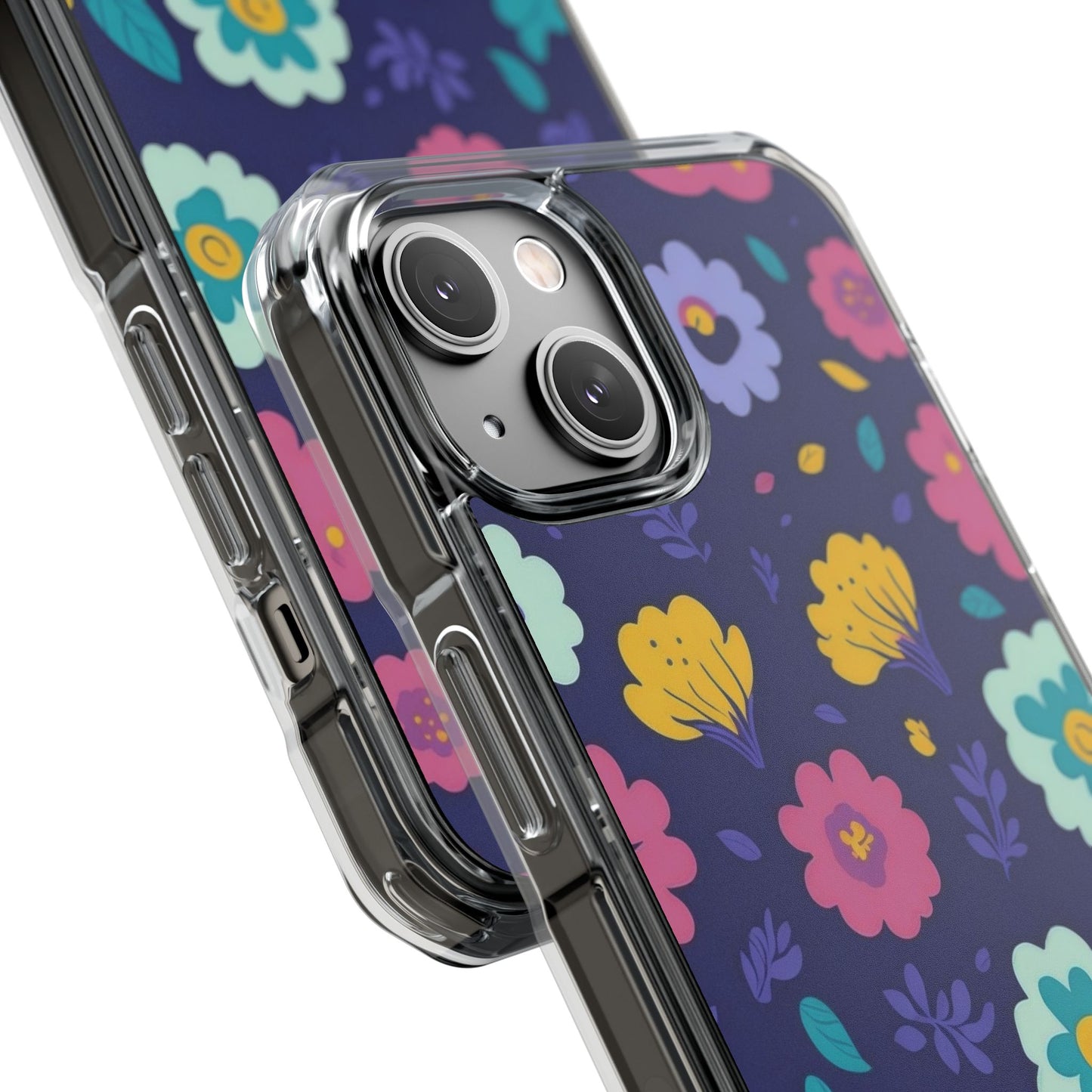 Purple Floral Magnetic Clear Impact Case for iPhone 16 15 14