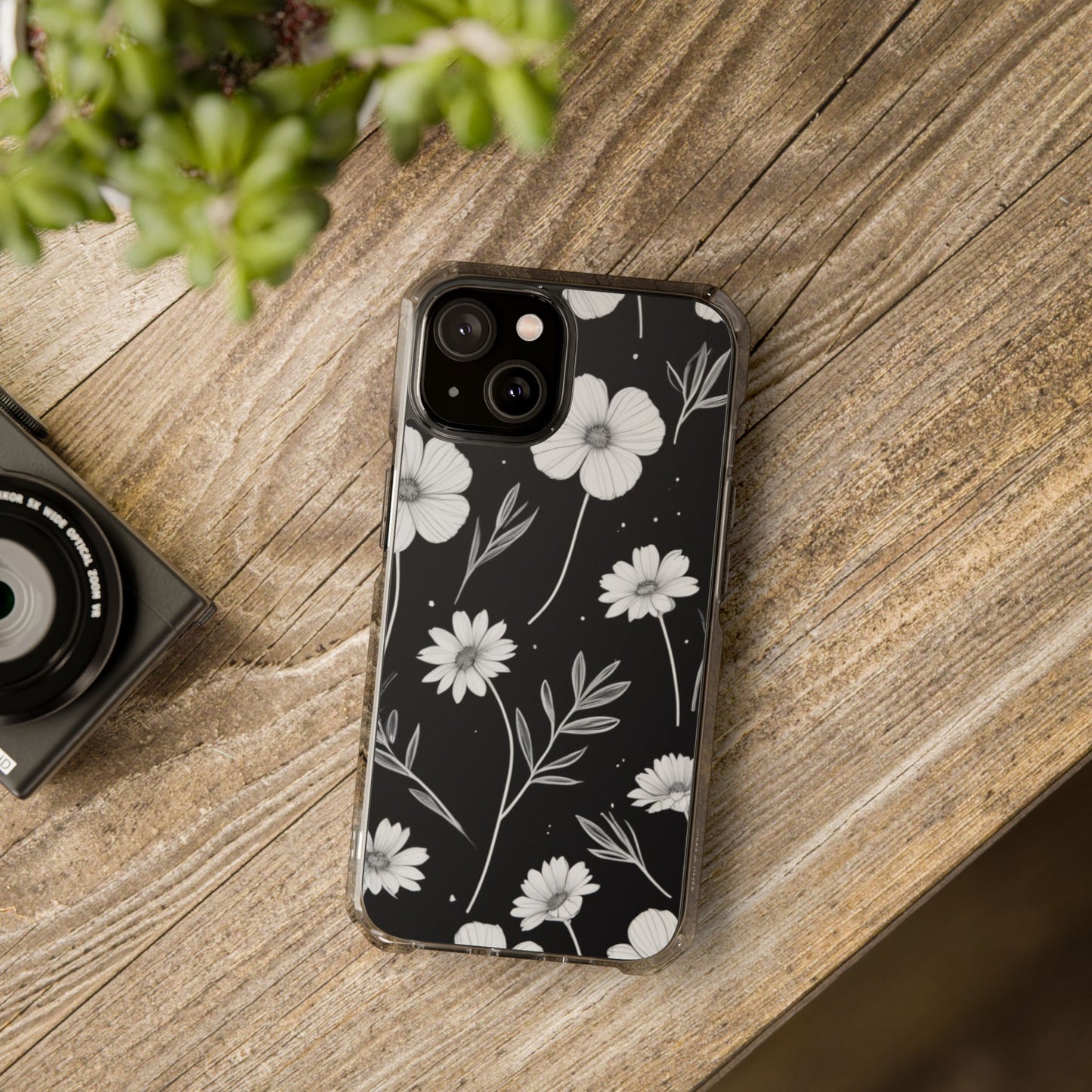 Elegant Floral Magnetic Clear Impact Case for iPhone 16 15 14