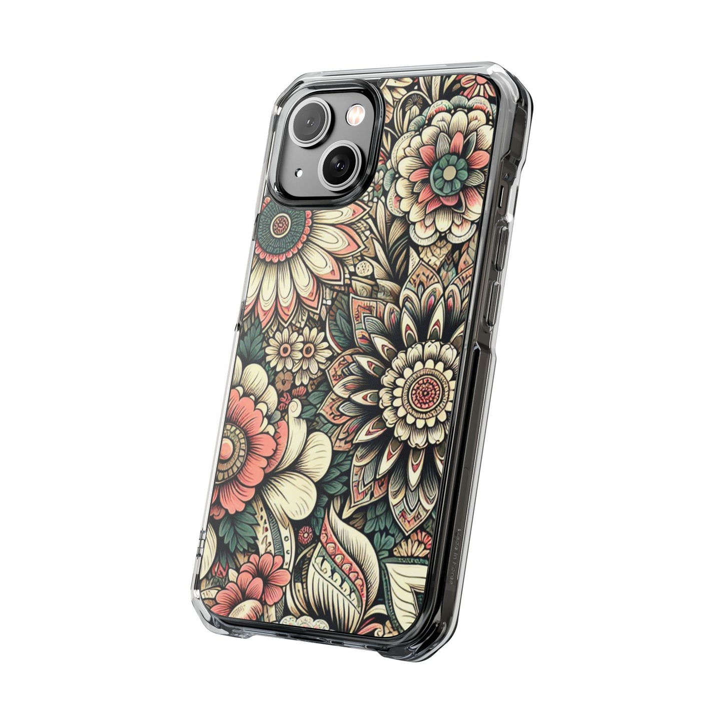 Boho Floral Magnetic Clear Impact Case for iPhone 16 15 14