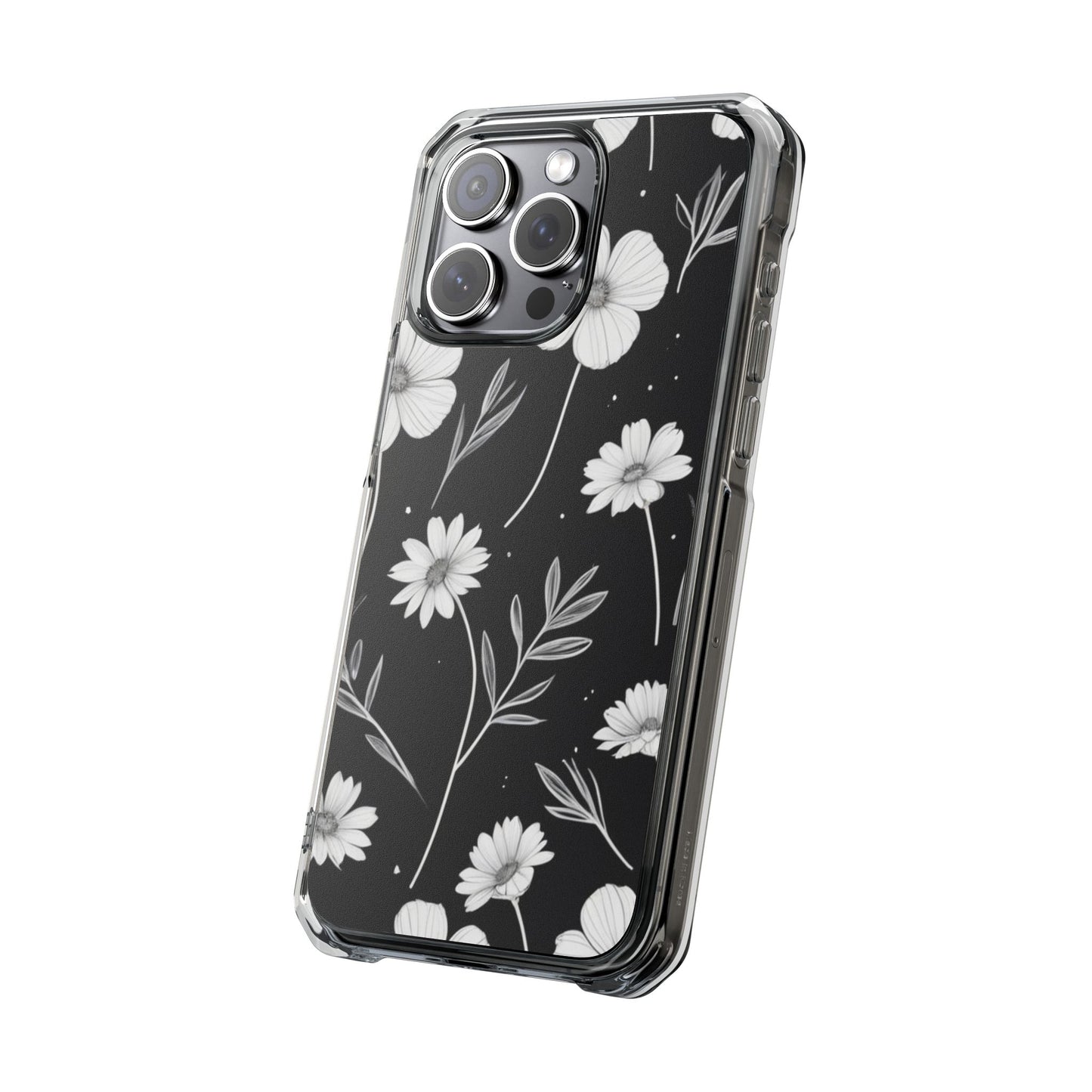 Elegant Floral Magnetic Clear Impact Case for iPhone 16 15 14