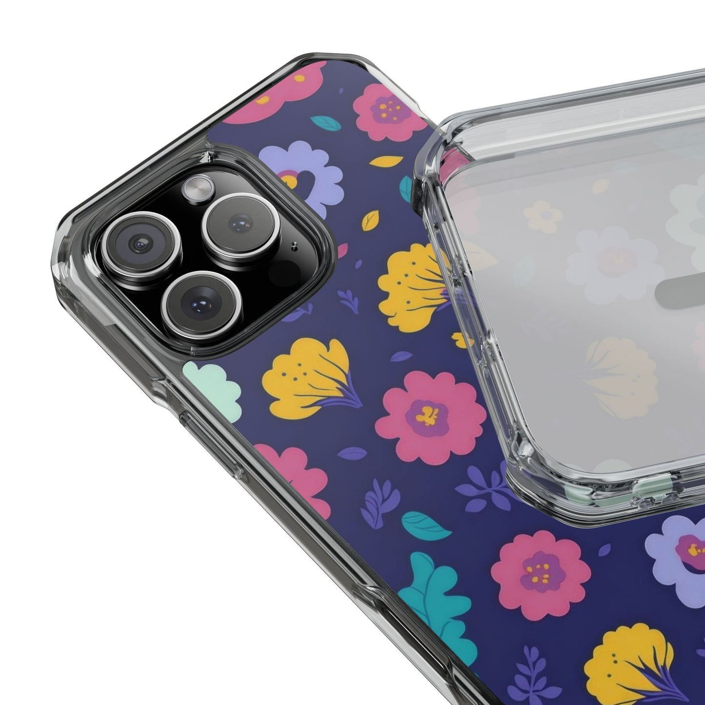 Purple Floral Magnetic Clear Impact Case for iPhone 16 15 14