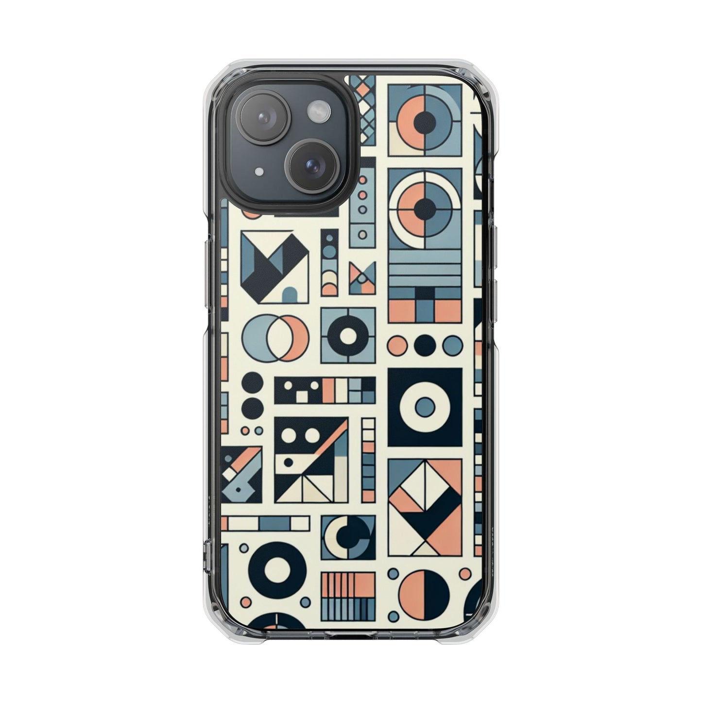 Geometric Print Magnetic Clear Impact Case for iPhone 16 15 14