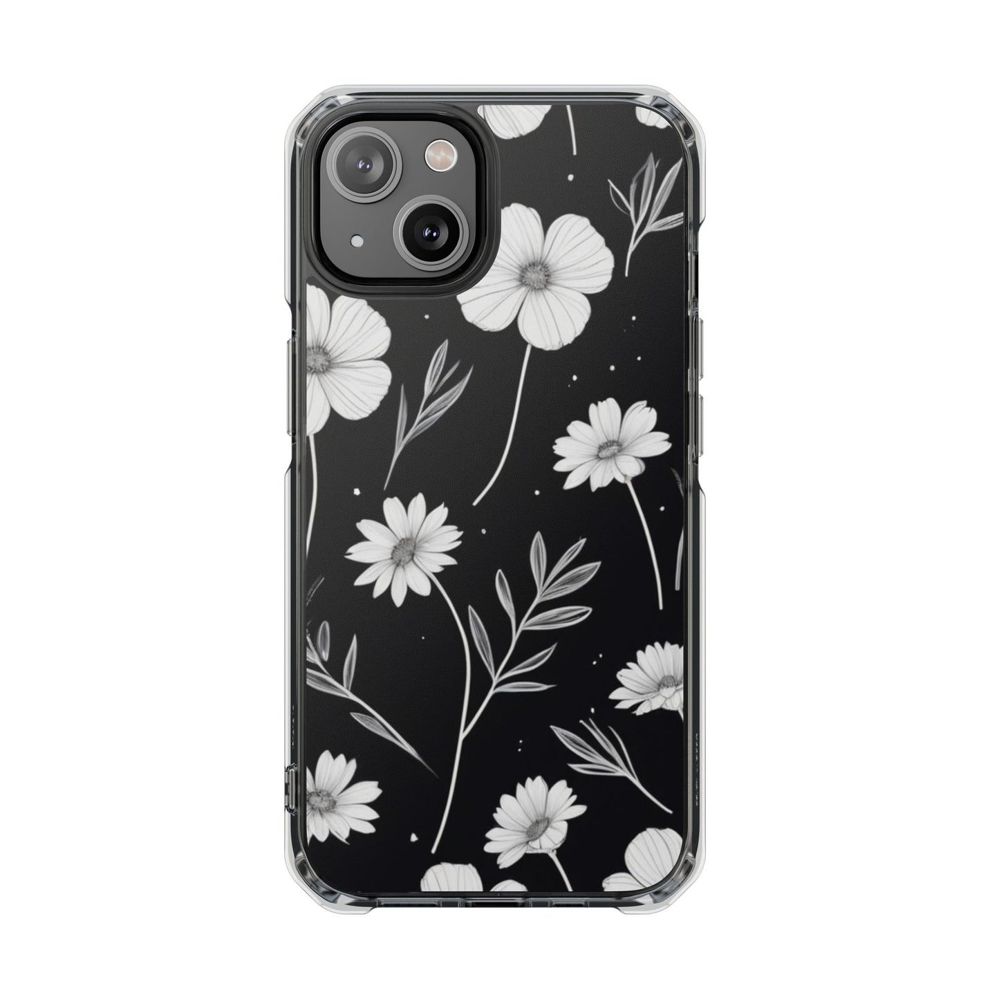 Elegant Floral Magnetic Clear Impact Case for iPhone 16 15 14