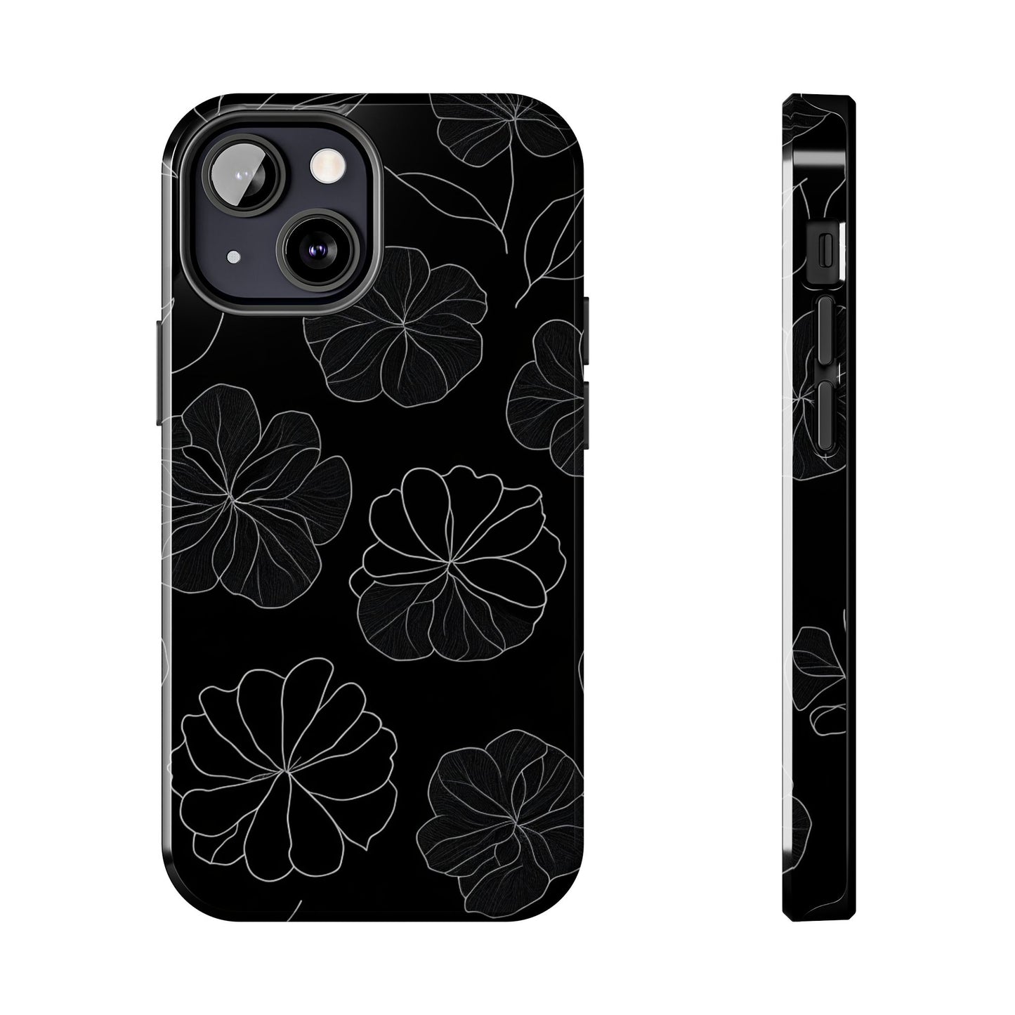 Black Floral Tough Phone Case