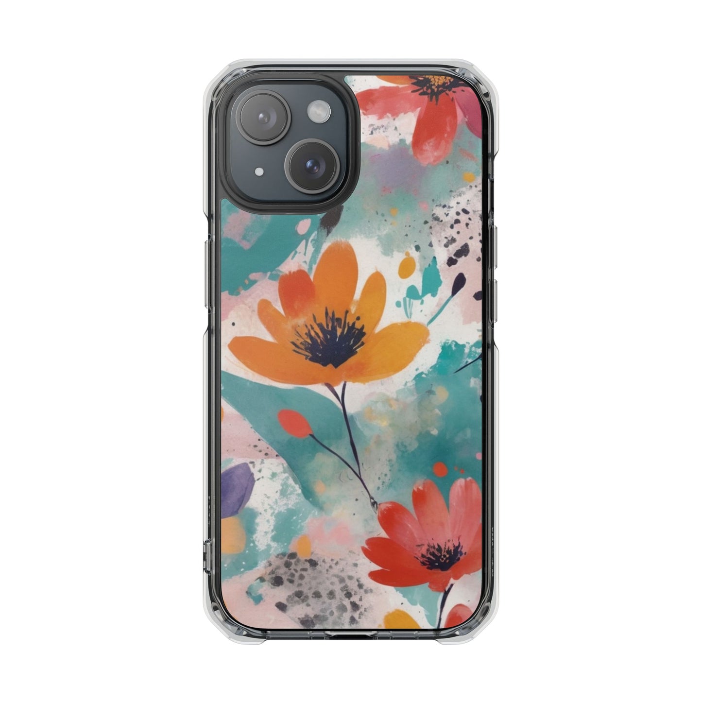 Floral Watercolor Design Magnetic Clear Impact Case for iPhone 16 15 14
