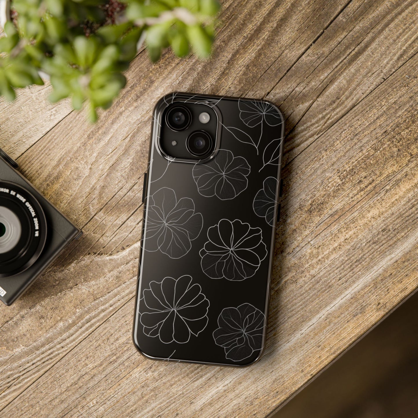 Black Floral Tough Phone Case