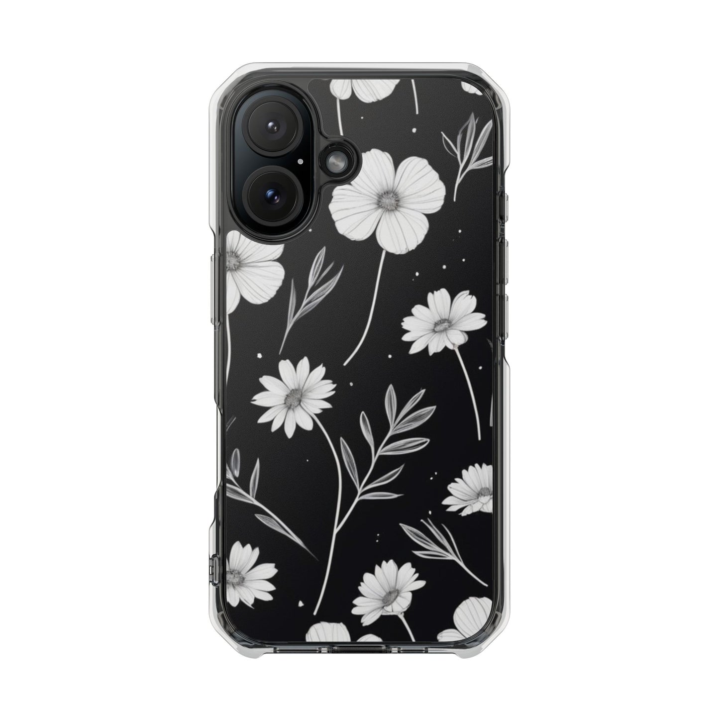 Elegant Floral Magnetic Clear Impact Case for iPhone 16 15 14