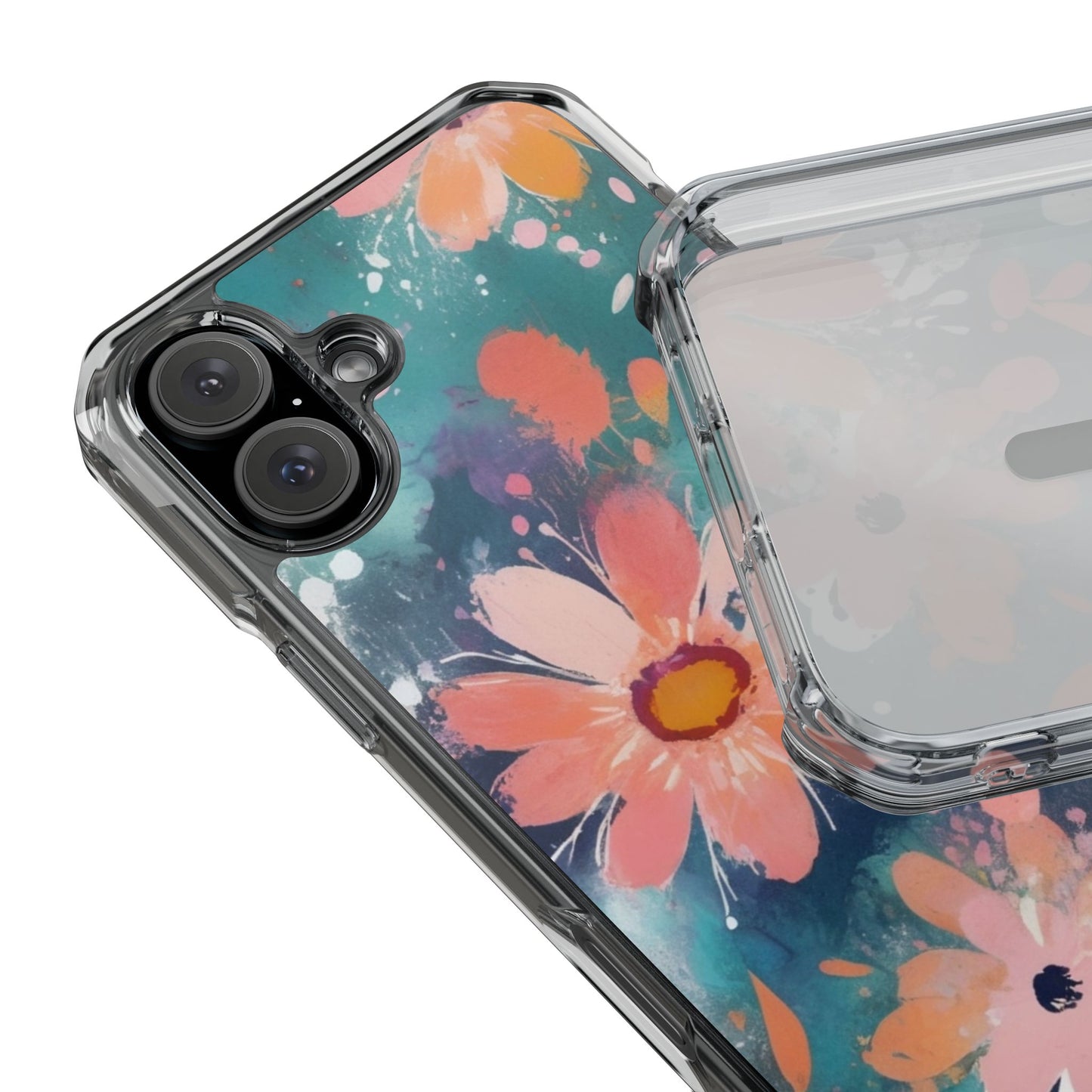 Pastel Floral Magnetic Clear Impact Case for iPhone 16 15 14