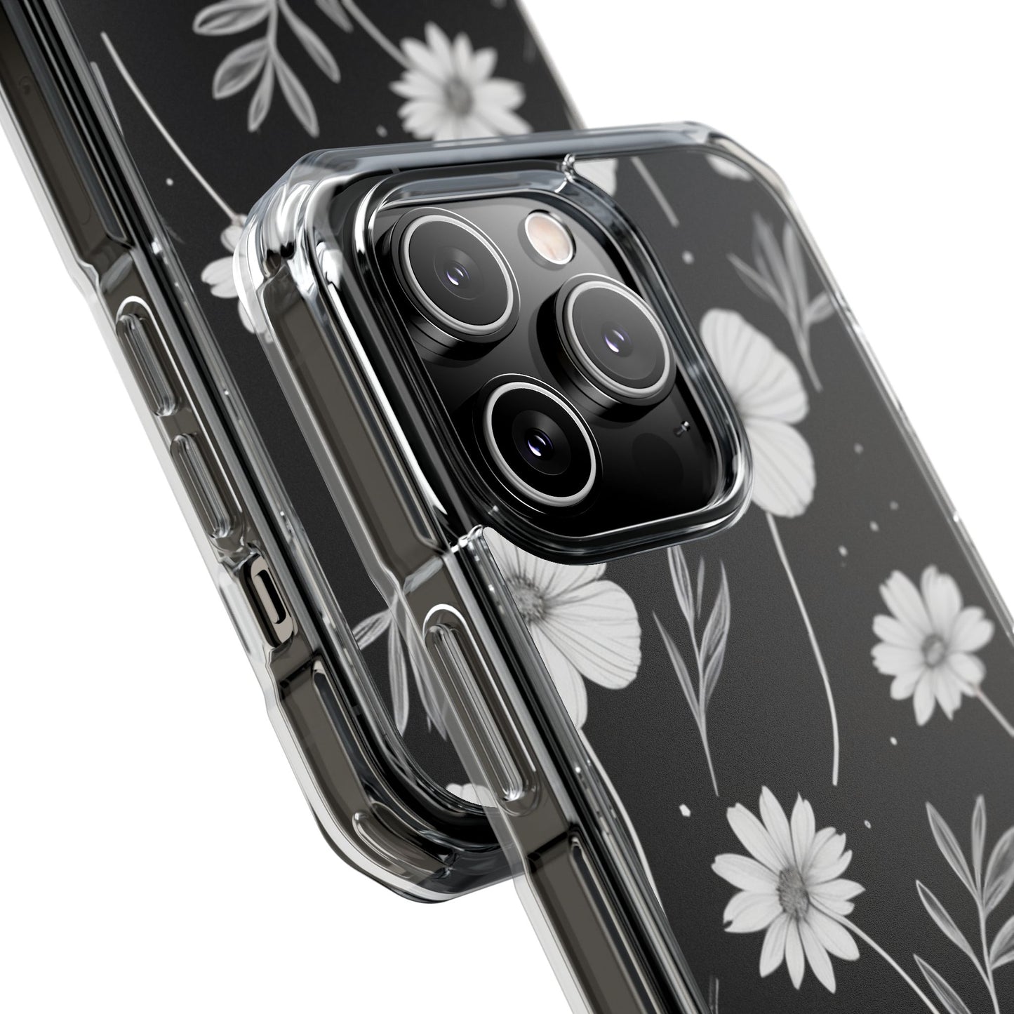 Elegant Floral Magnetic Clear Impact Case for iPhone 16 15 14