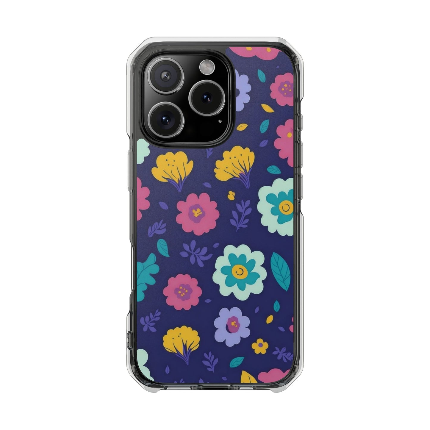 Purple Floral Magnetic Clear Impact Case for iPhone 16 15 14