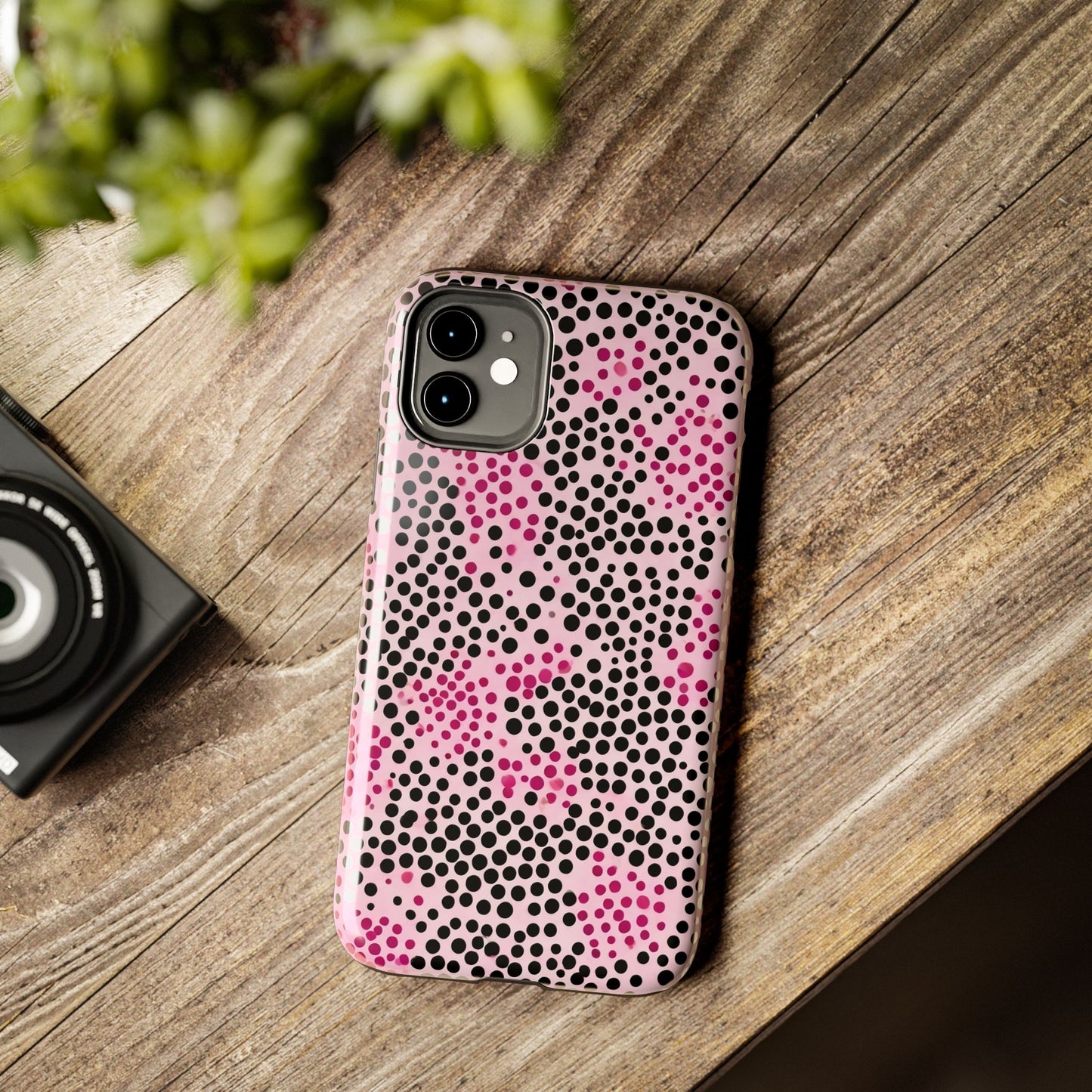 Pink and Black Dot Design Tough Phone Case