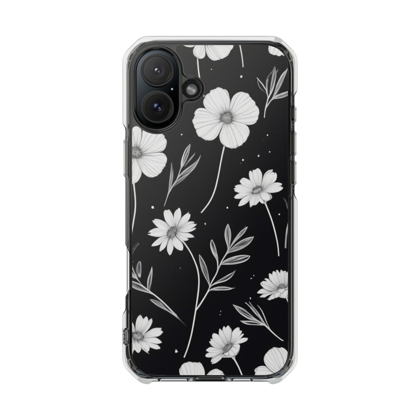 Elegant Floral Magnetic Clear Impact Case for iPhone 16 15 14