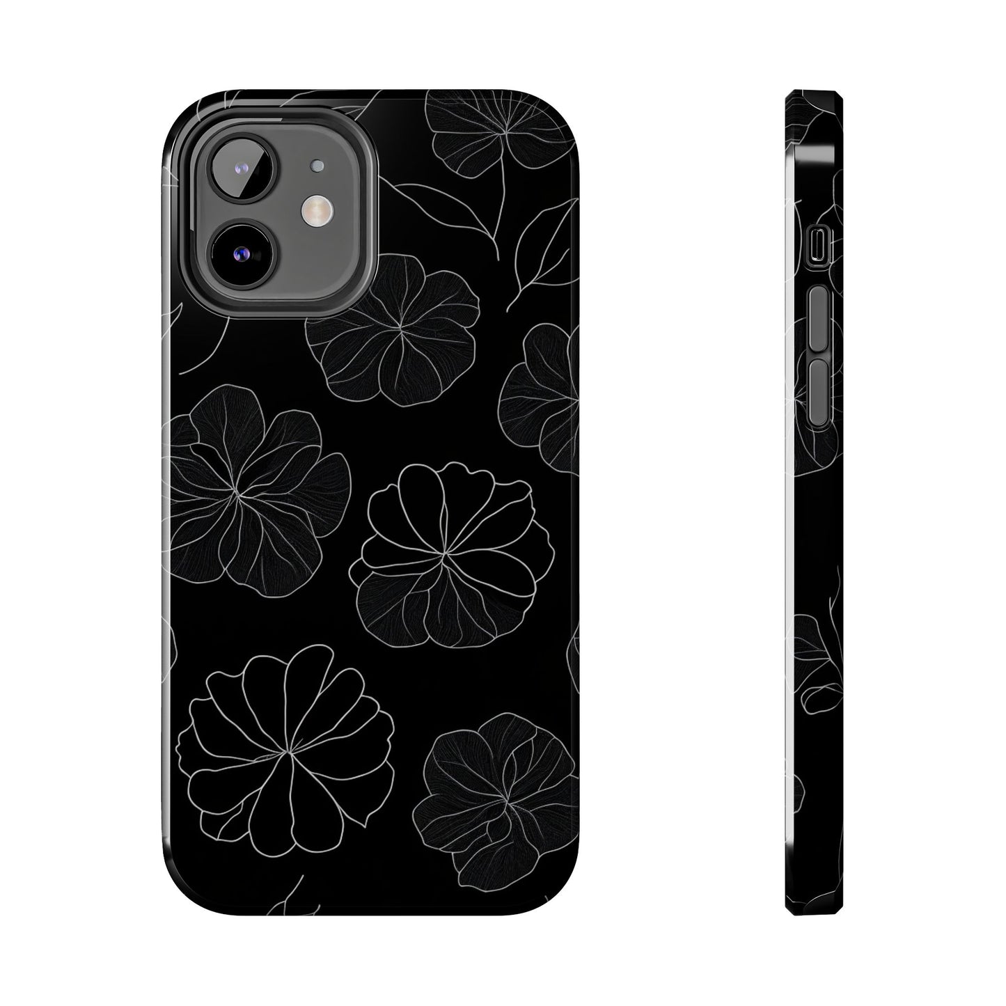 Black Floral Tough Phone Case