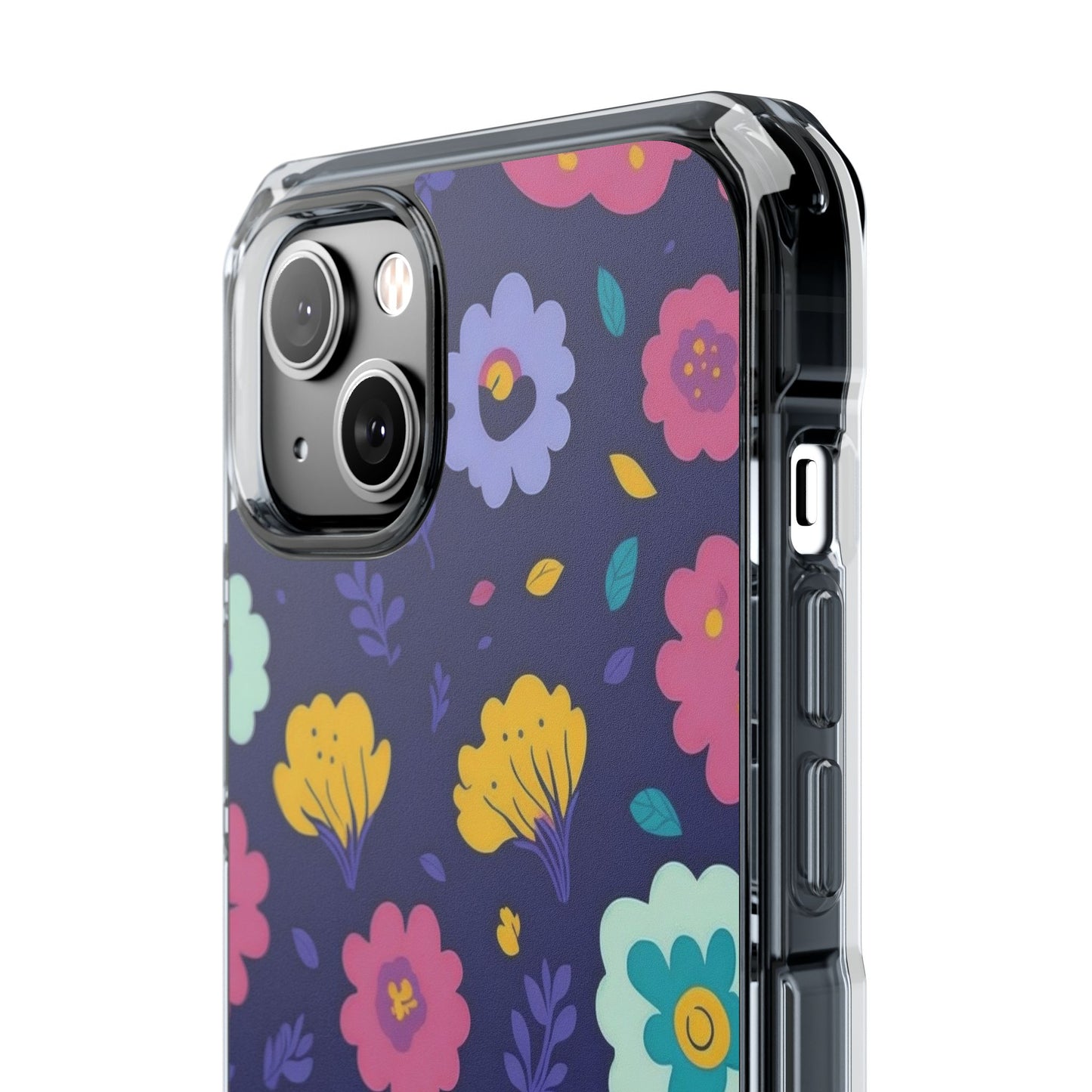Purple Floral Magnetic Clear Impact Case for iPhone 16 15 14