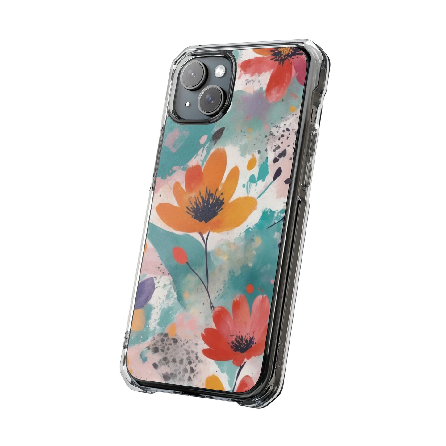 Floral Watercolor Design Magnetic Clear Impact Case for iPhone 16 15 14